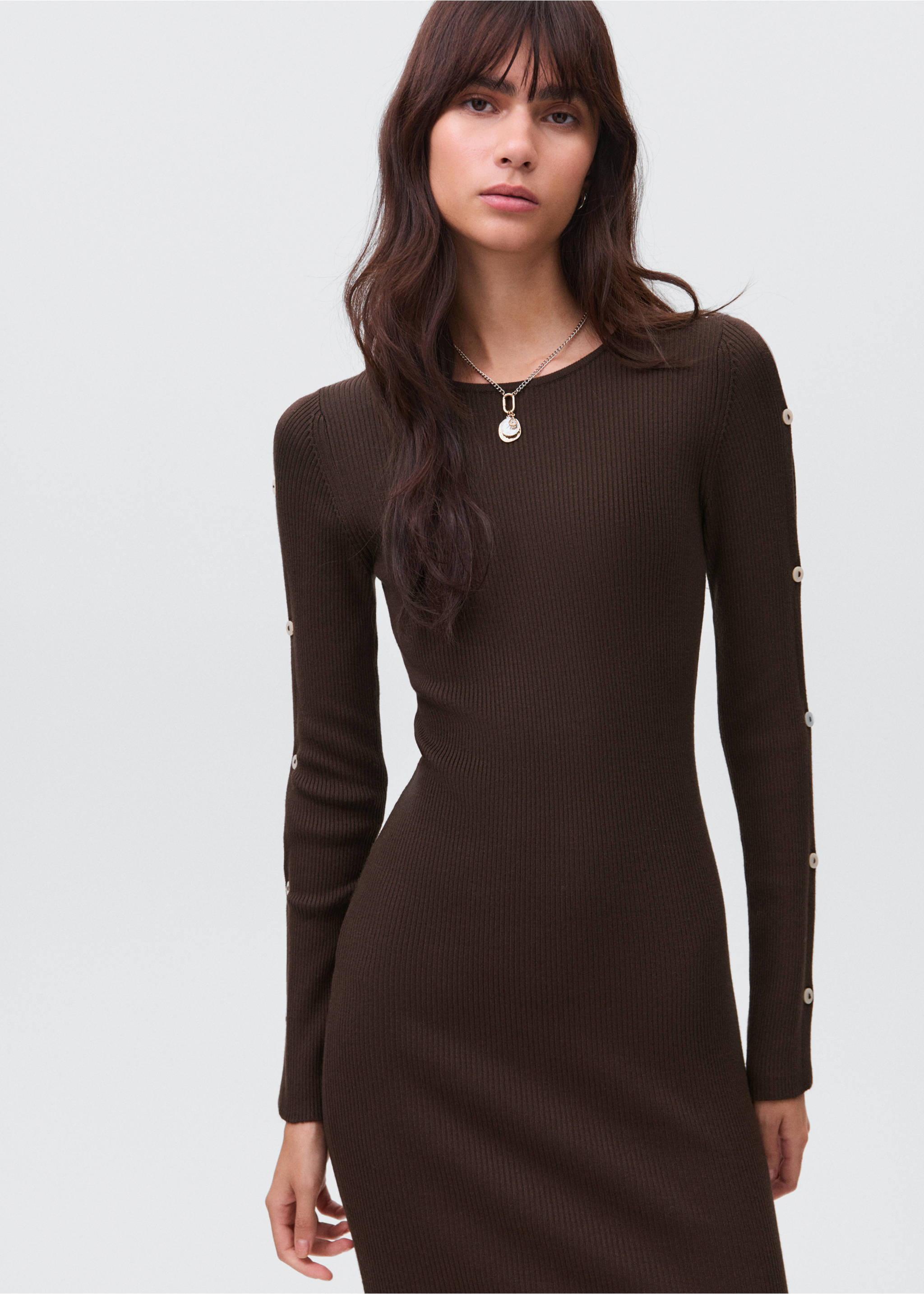 Long buttoned dress - Medium plane, Brown. Ref: 17086328-00.