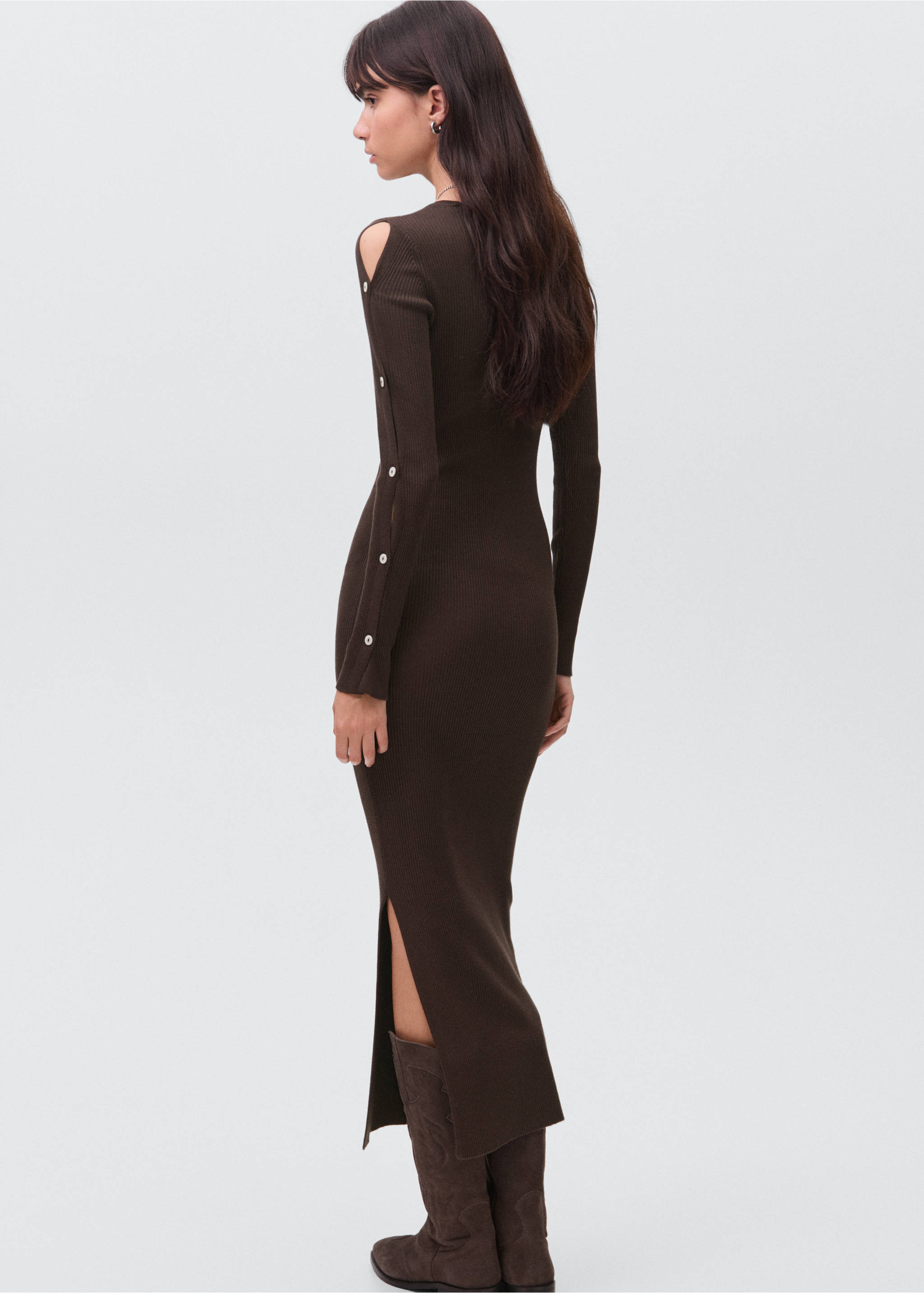 Long buttoned dress - Reverse of the article, Brown. Ref: 17086328-00.