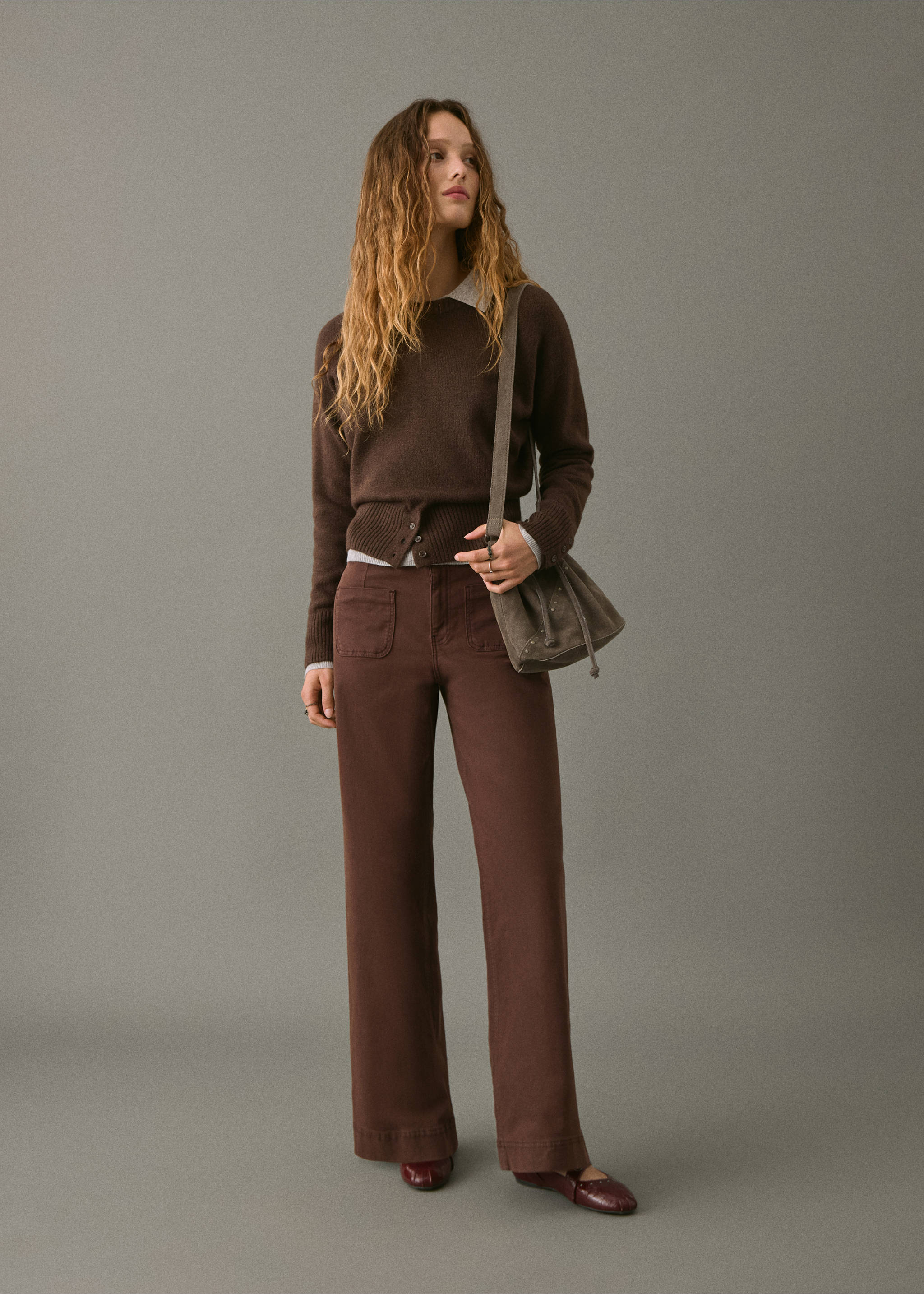 Wide leg jeans with pockets - General plane, Chocolate. Ref: 17086330-00.