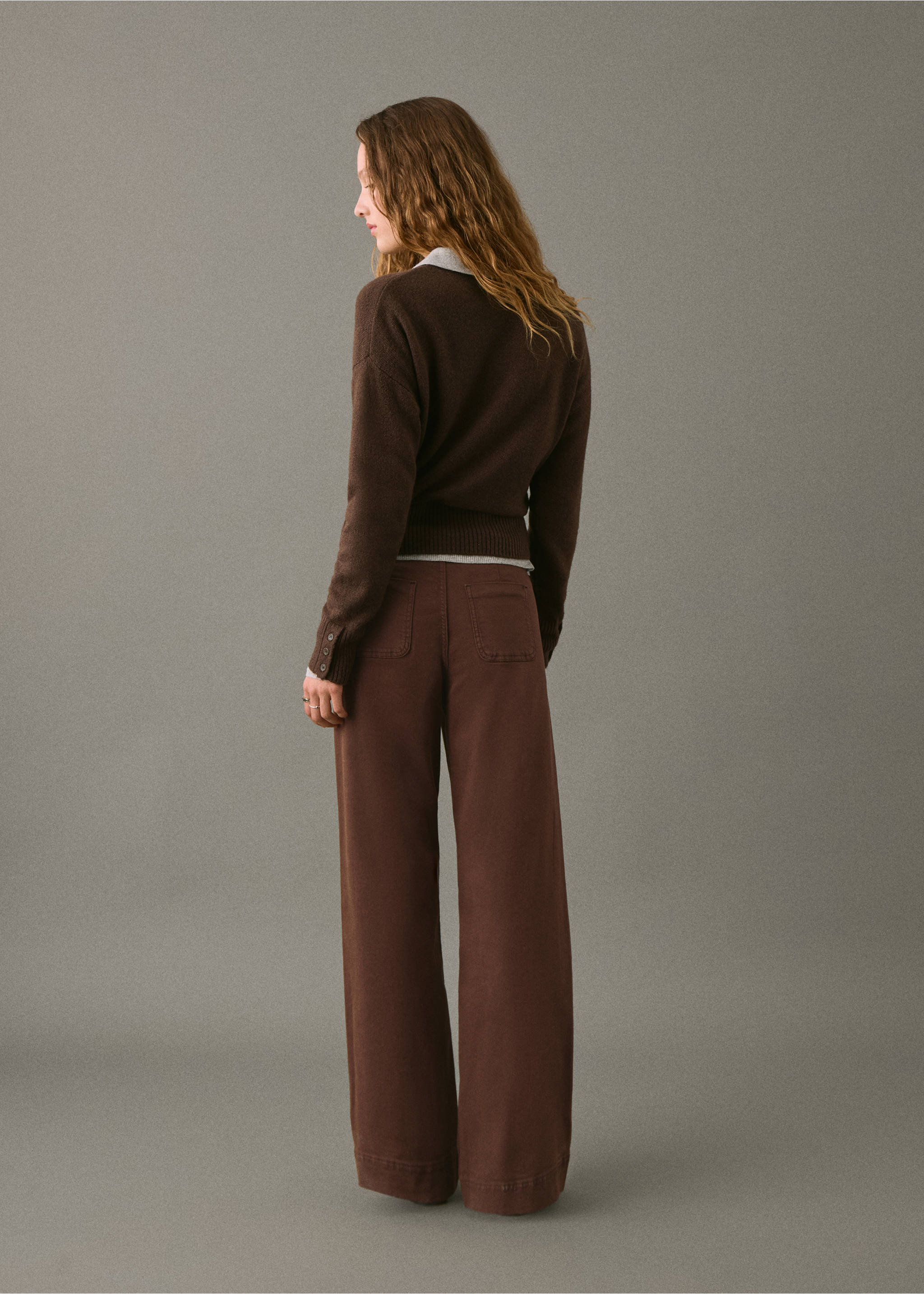 Wide leg jeans with pockets - Reverse of the article, Chocolate. Ref: 17086330-00.