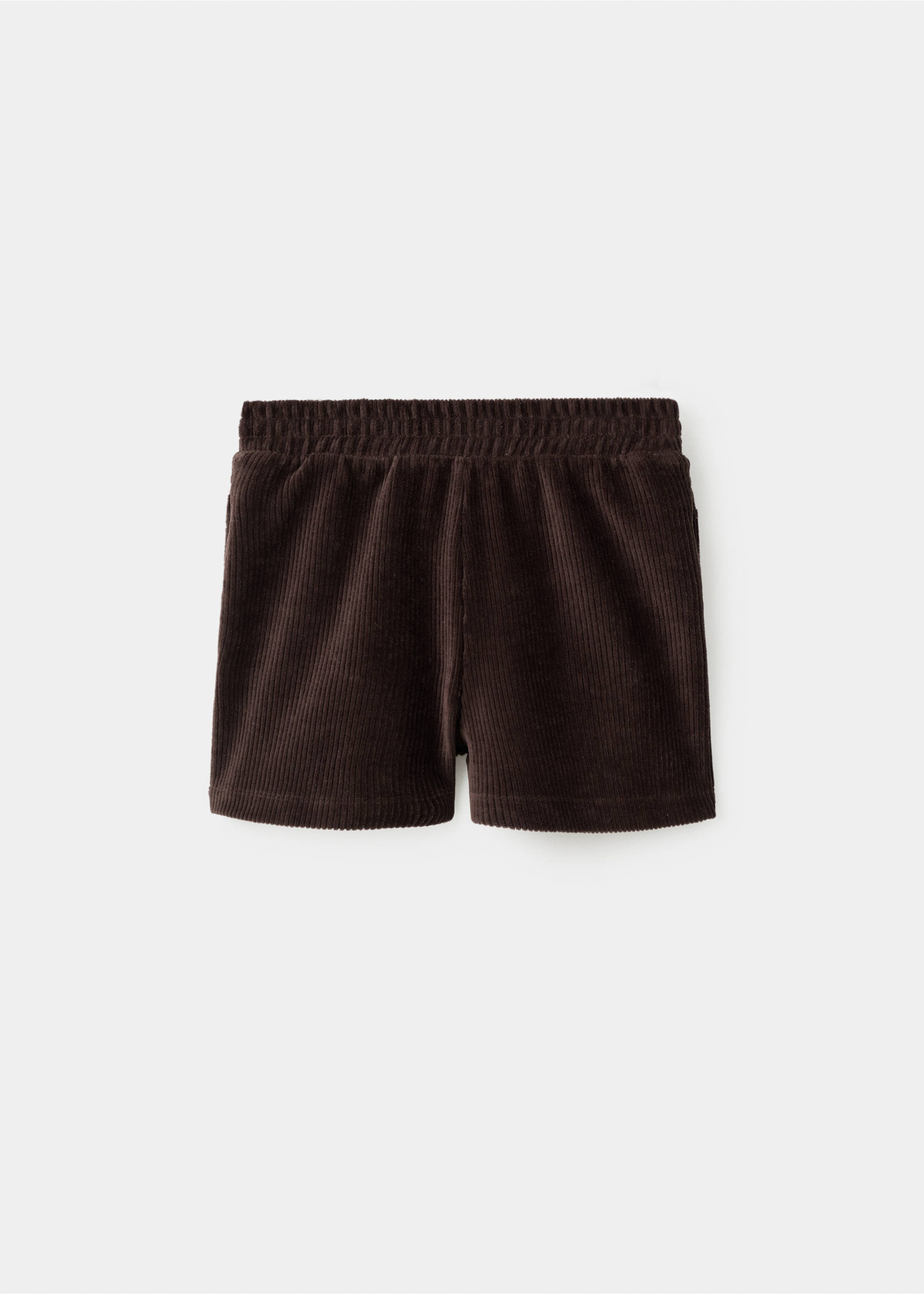 Brown corduroy shorts for kids with an elasticated waistband, back view., Chocolate. Ref: 17086348-00.