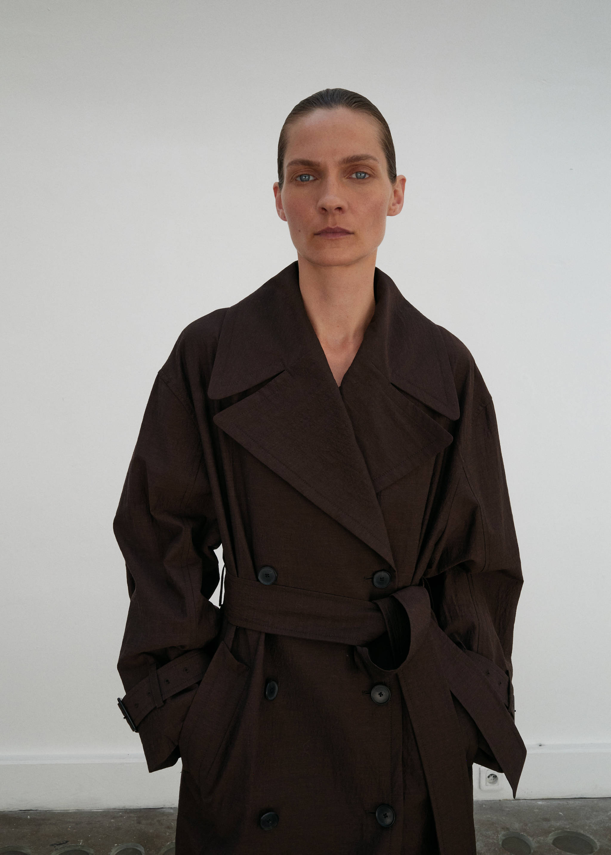 Long virgin wool trench coat - Medium plane