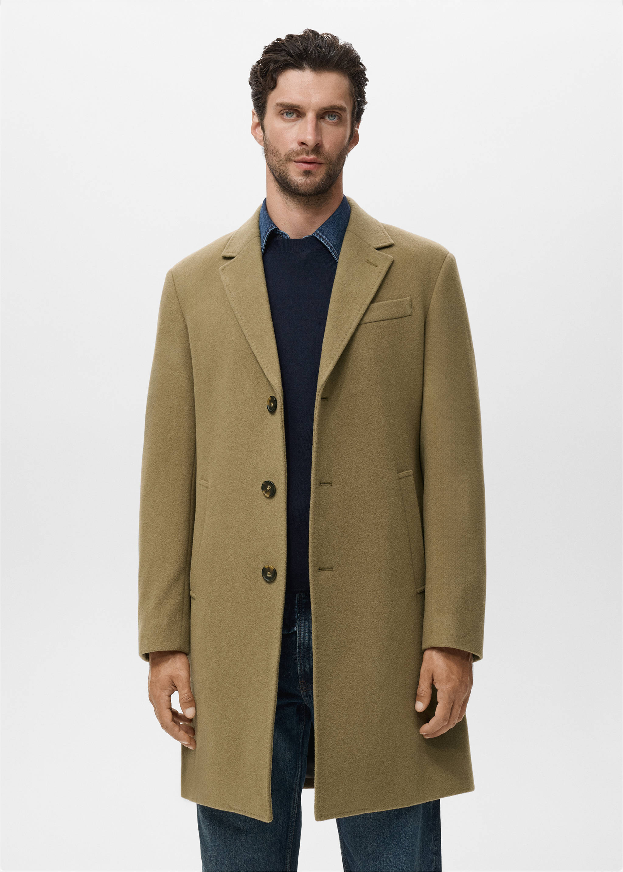 Manteau long en laine - Plan moyen, Marron moyen. Ref: 17086720-00.