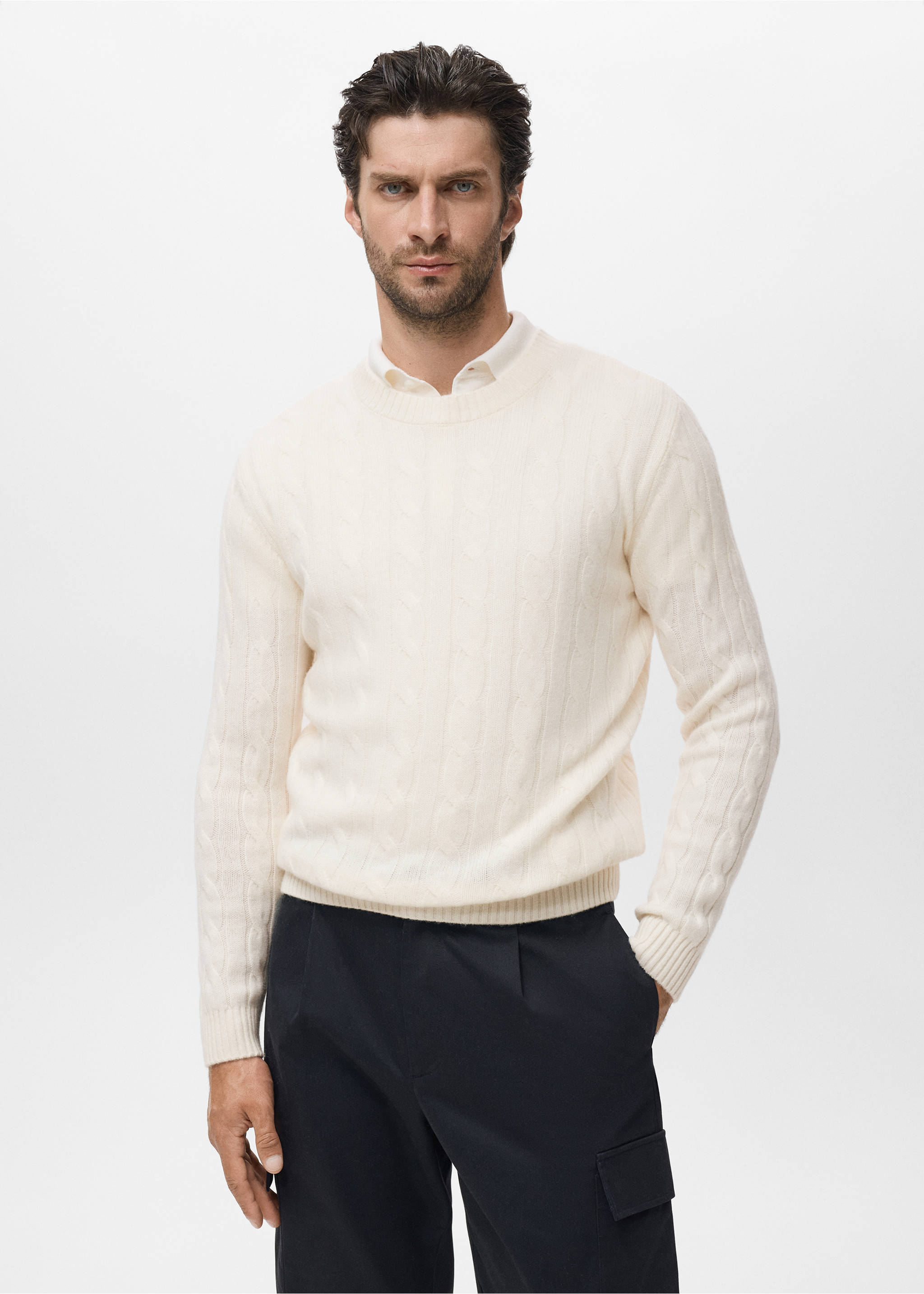 100% wool braided sweater - Medium plane, Ecru. Ref: 17086721-00.
