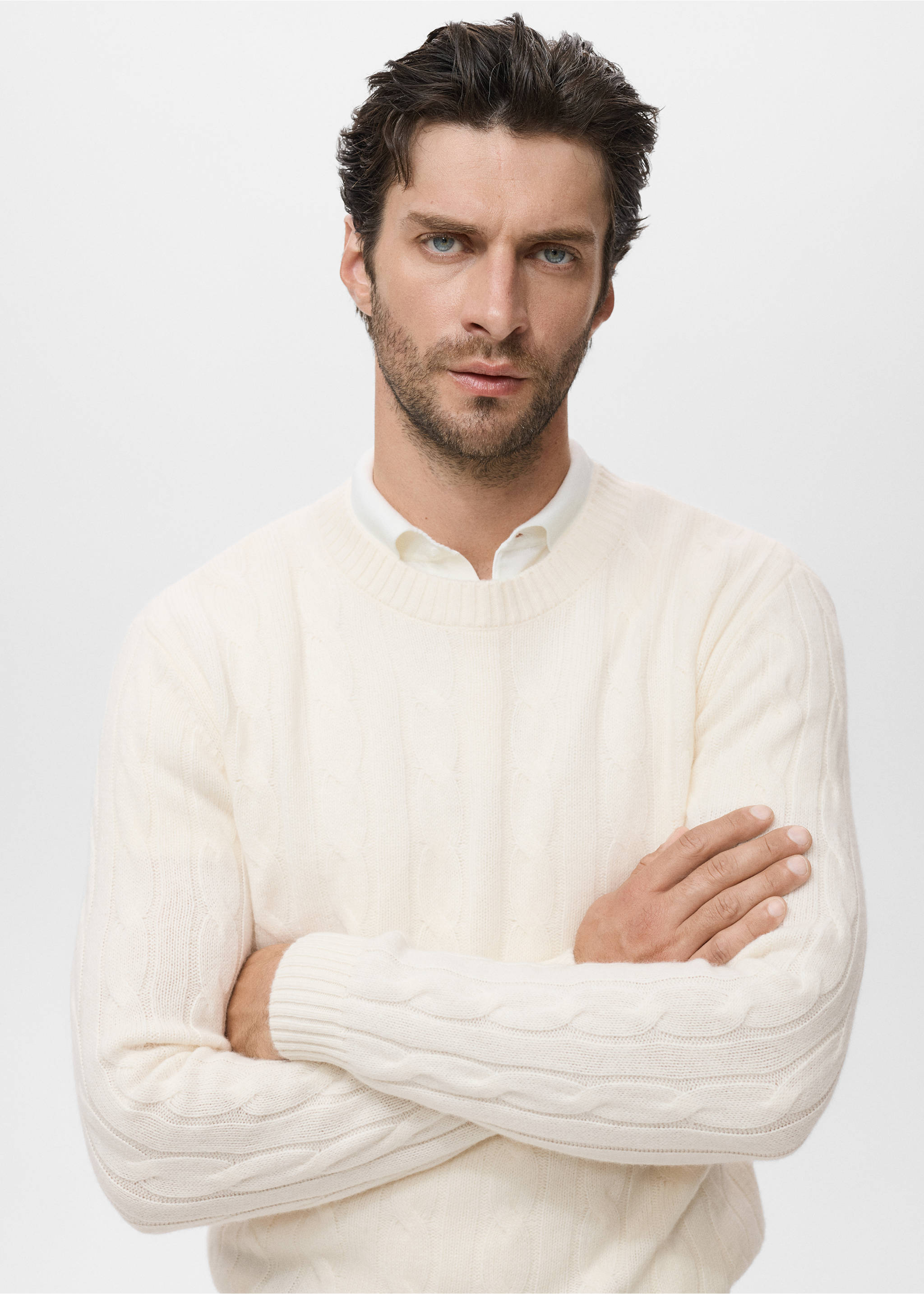 100% wool braided sweater - Details of the article 1, Ecru. Ref: 17086721-00.