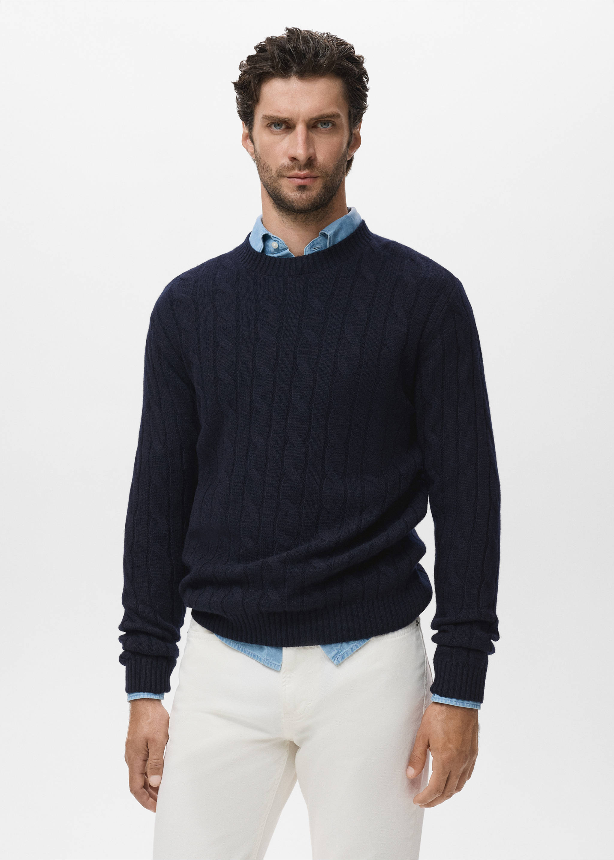 100% wool braided sweater - Medium plane, Navy. Ref: 17086721-00.