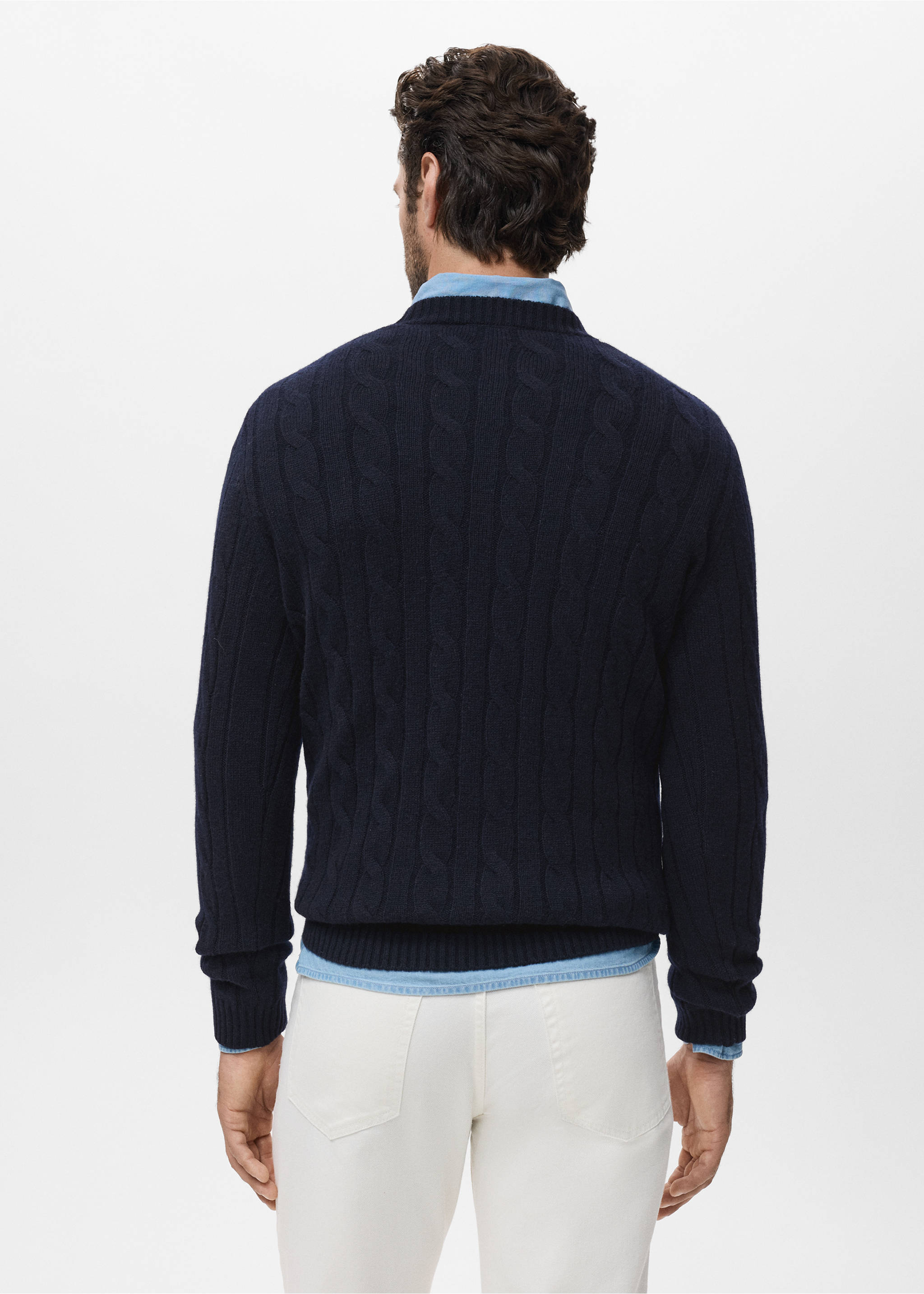 100% wool braided sweater - Reverse of the article, Navy. Ref: 17086721-00.