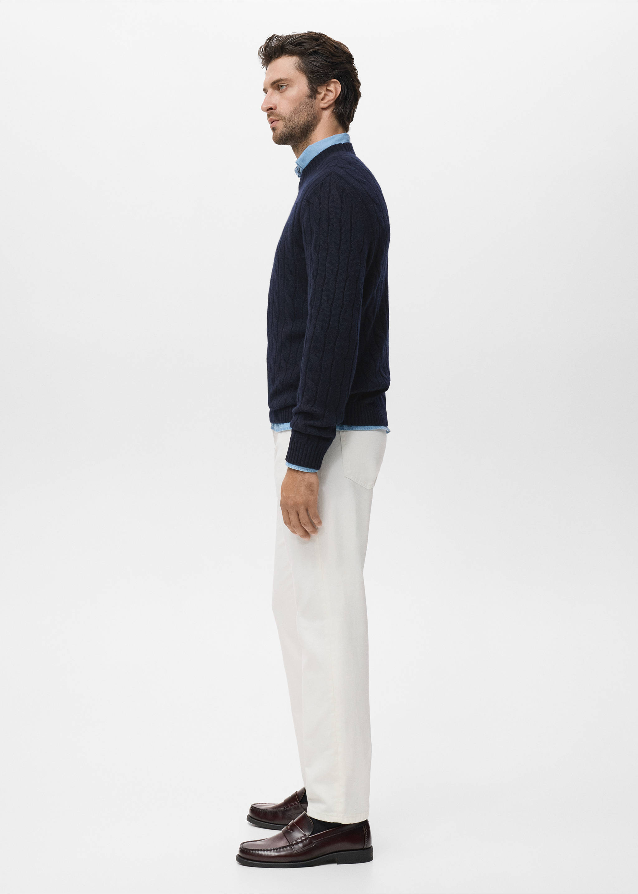 100% wool braided sweater - Details of the article 2, Navy. Ref: 17086721-00.