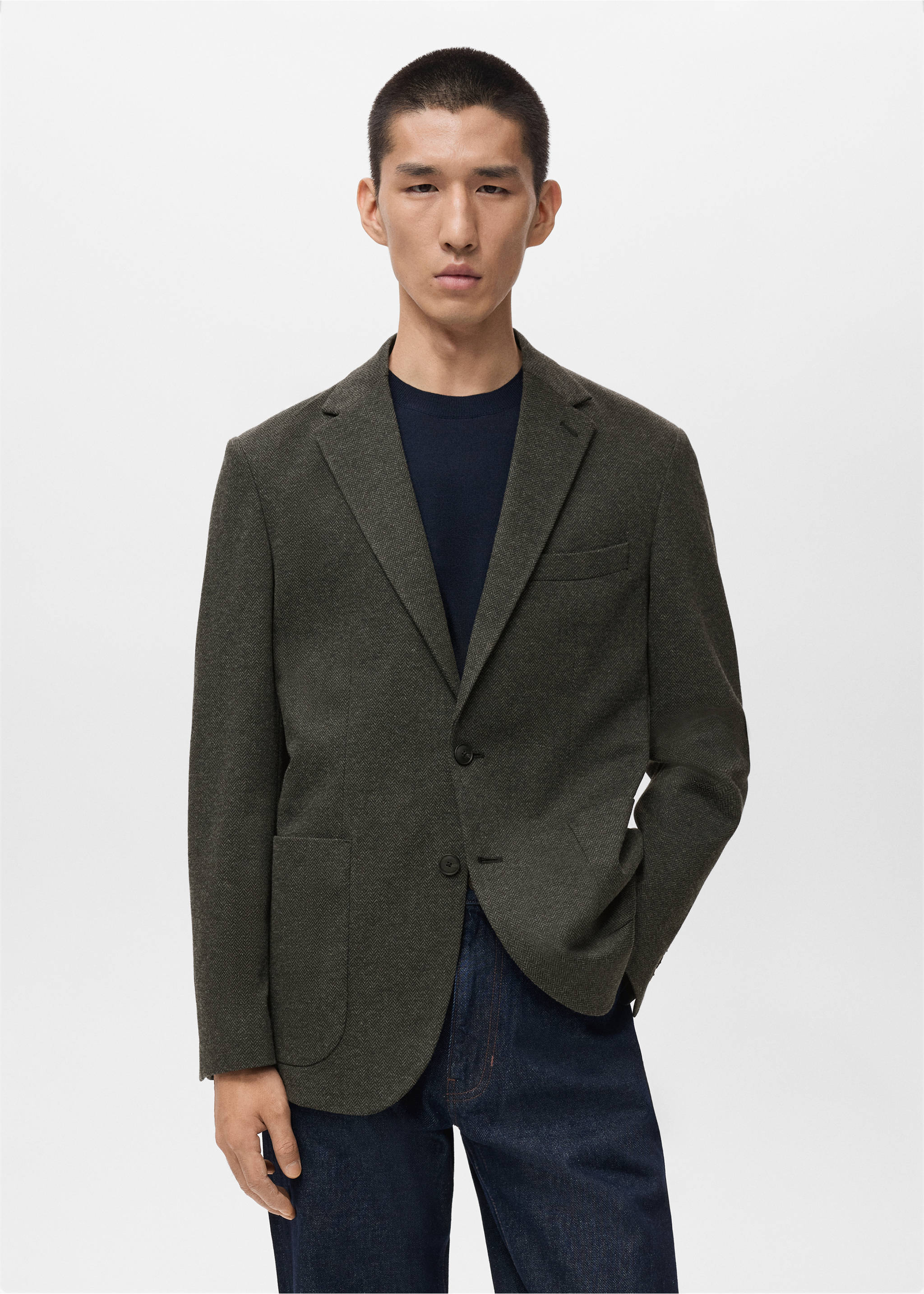Slim fit microstructure blazer - Medium plane, Grey. Ref: 17086722-00.