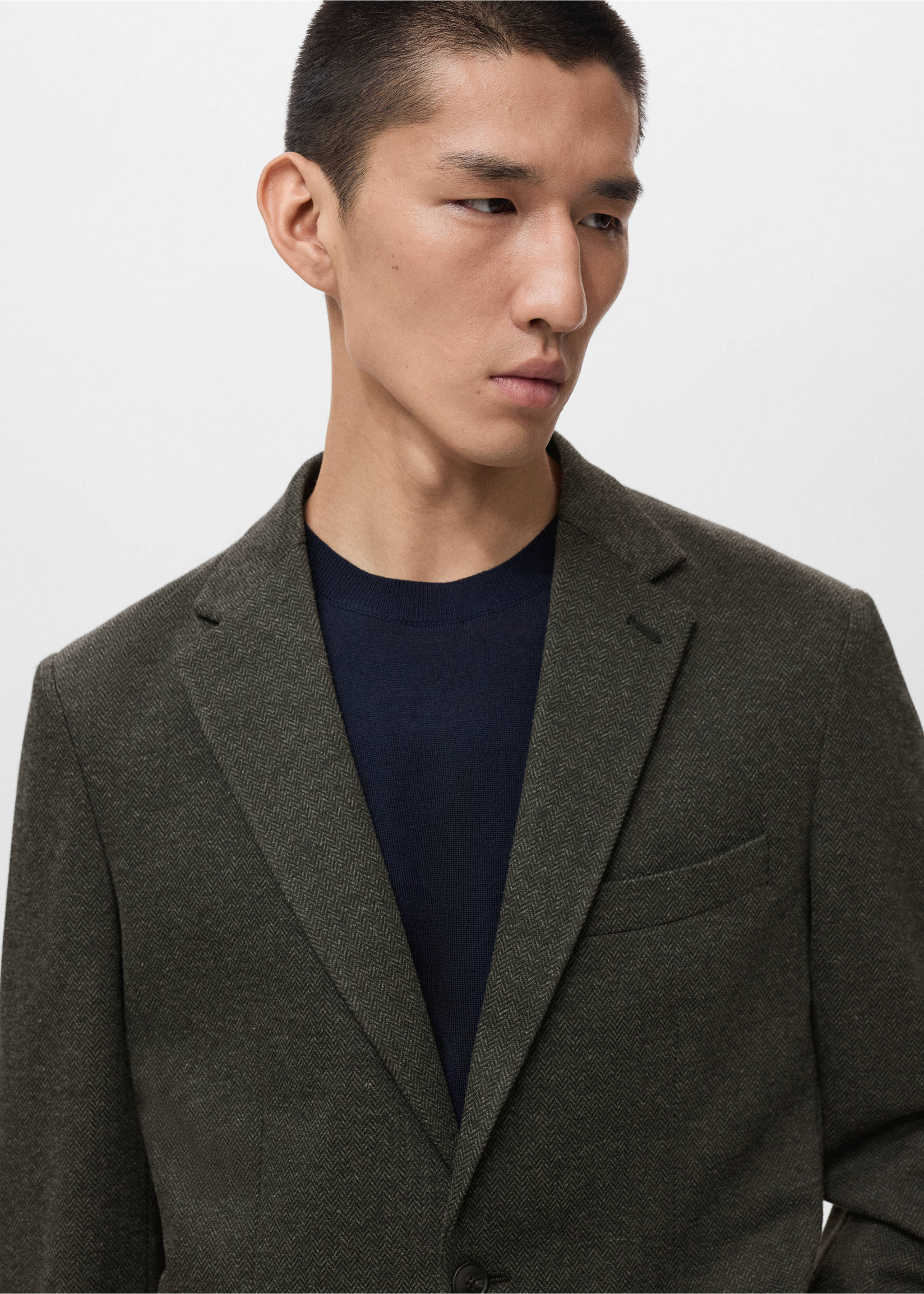 Slim fit microstructure blazer - Details of the article 1, Grey. Ref: 17086722-00.