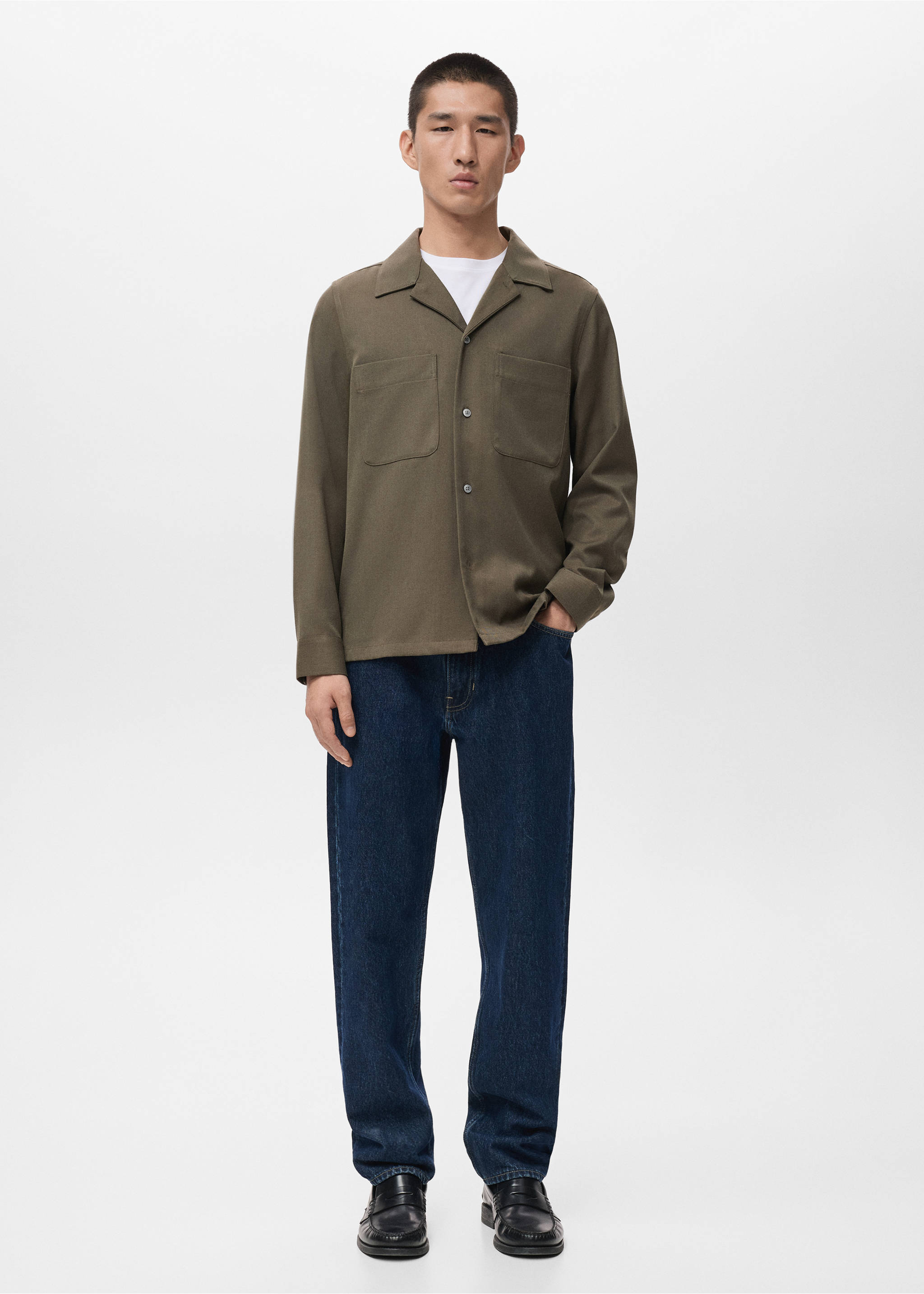 Regular-fit overshirt with pocket - General plane, Khaki. Ref: 17086726-00.