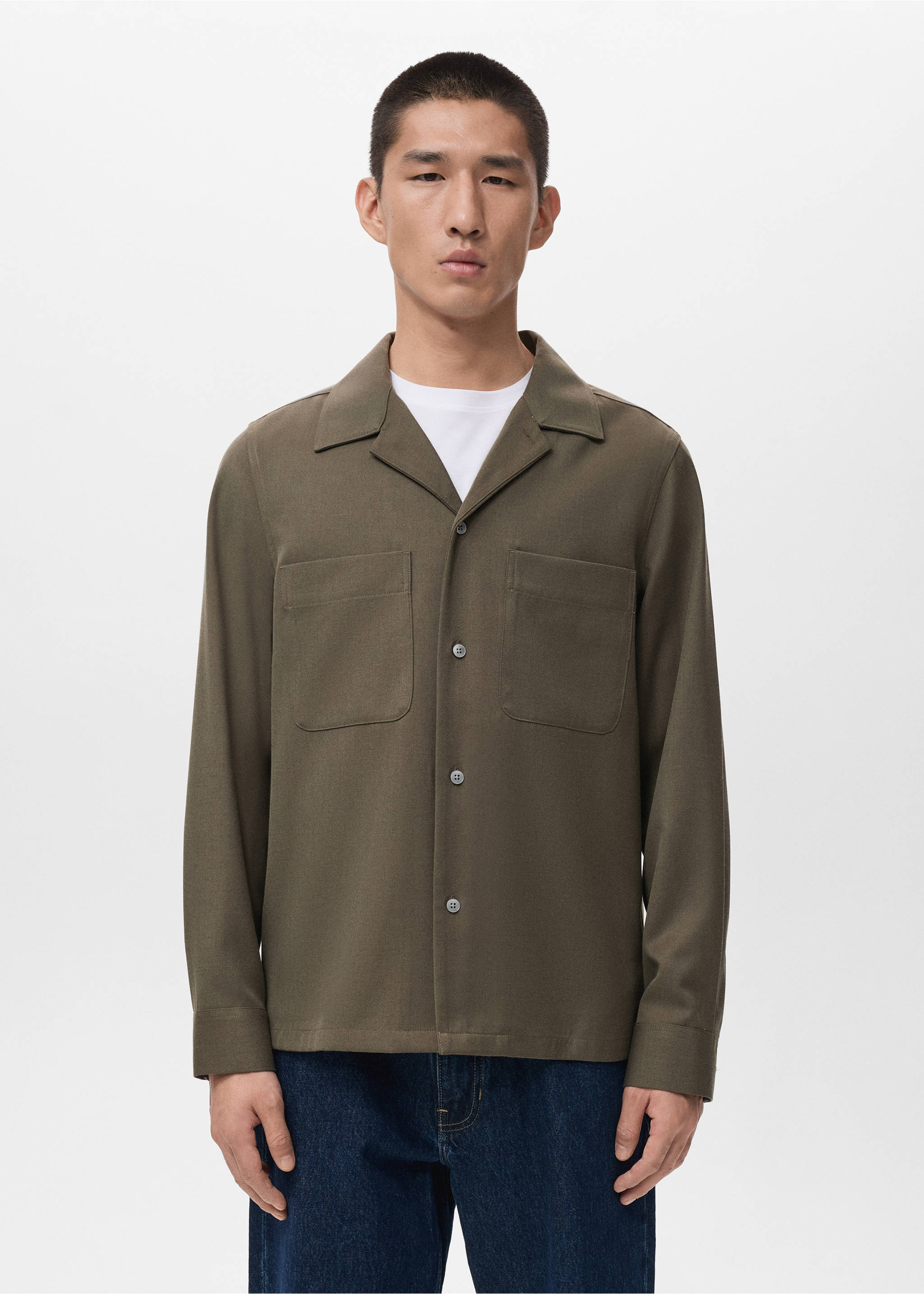 Regular-fit overshirt with pocket - Medium plane, Khaki. Ref: 17086726-00.