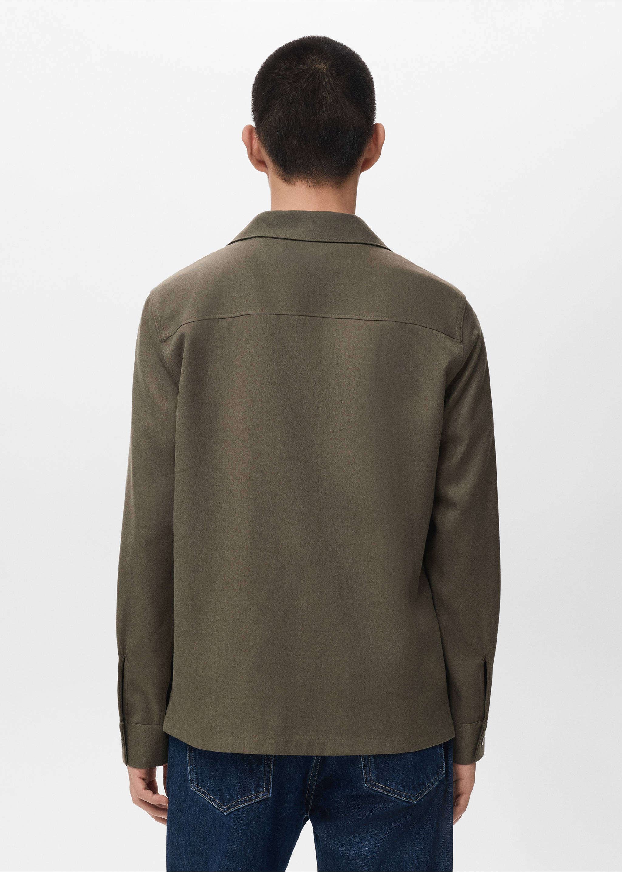 Regular-fit overshirt with pocket - Reverse of the article, Khaki. Ref: 17086726-00.