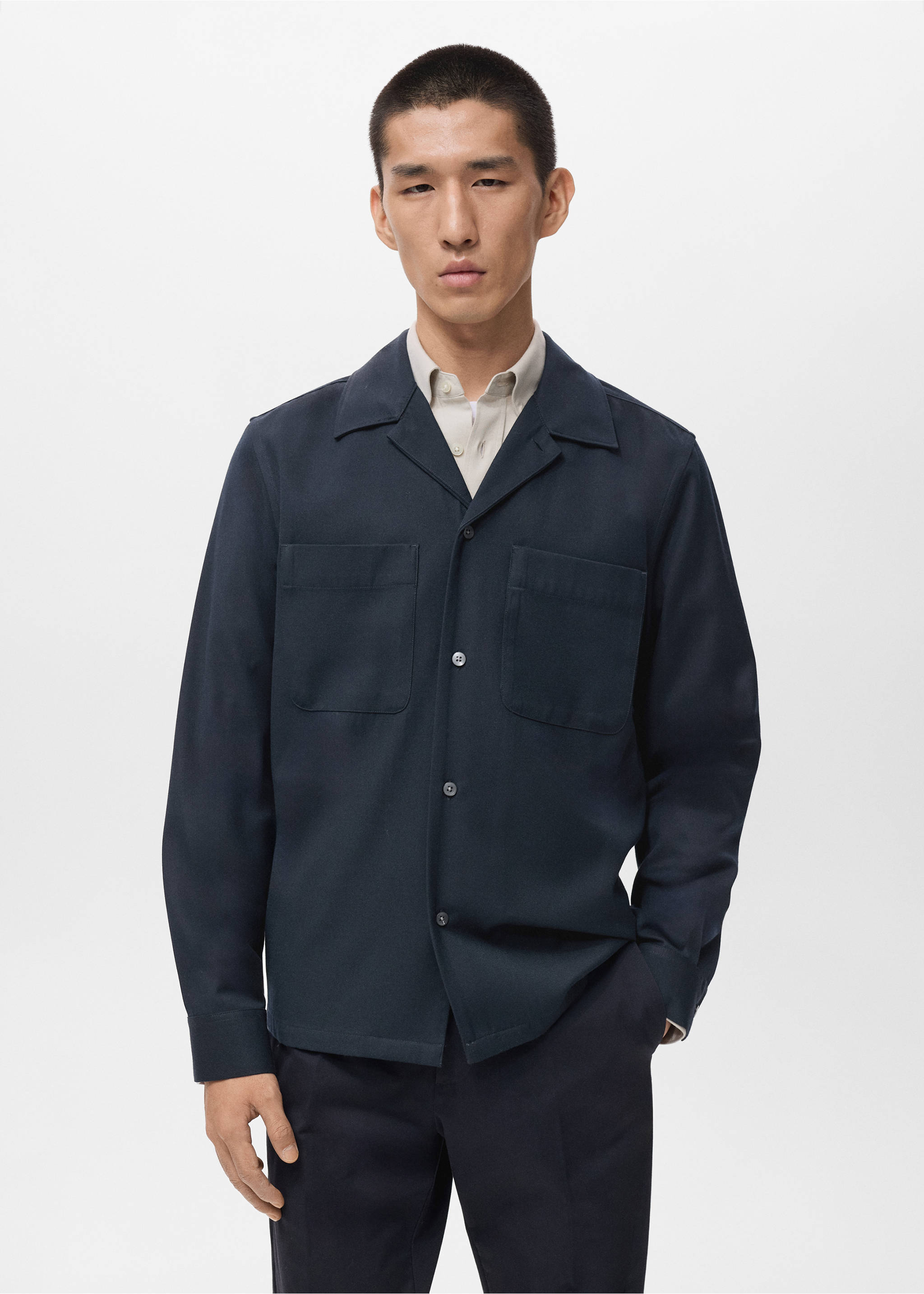 Regular-fit overshirt with pocket - Medium plane, Dark Navy. Ref: 17086726-00.