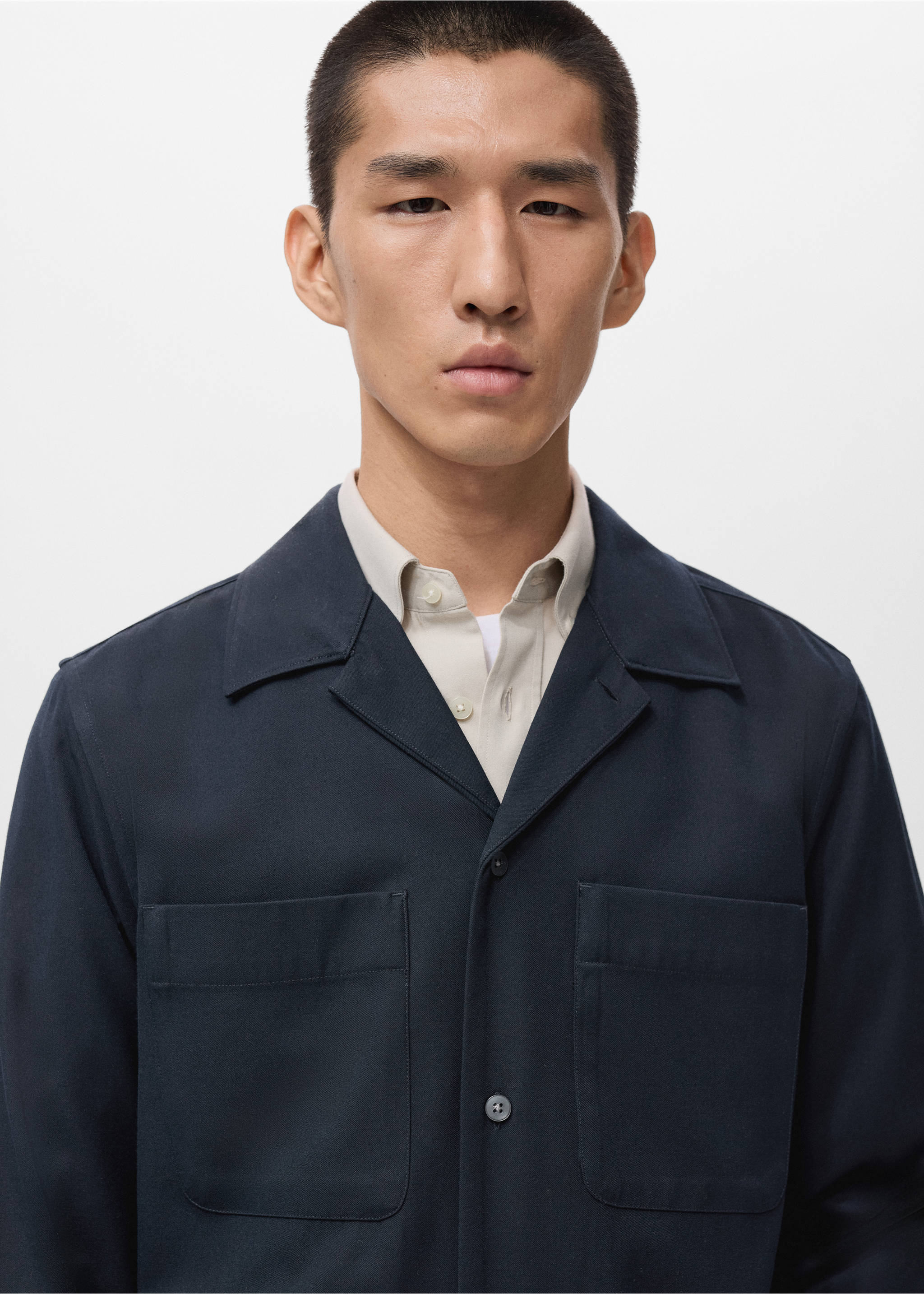 Regular-fit overshirt with pocket - Details of the article 1, Dark Navy. Ref: 17086726-00.