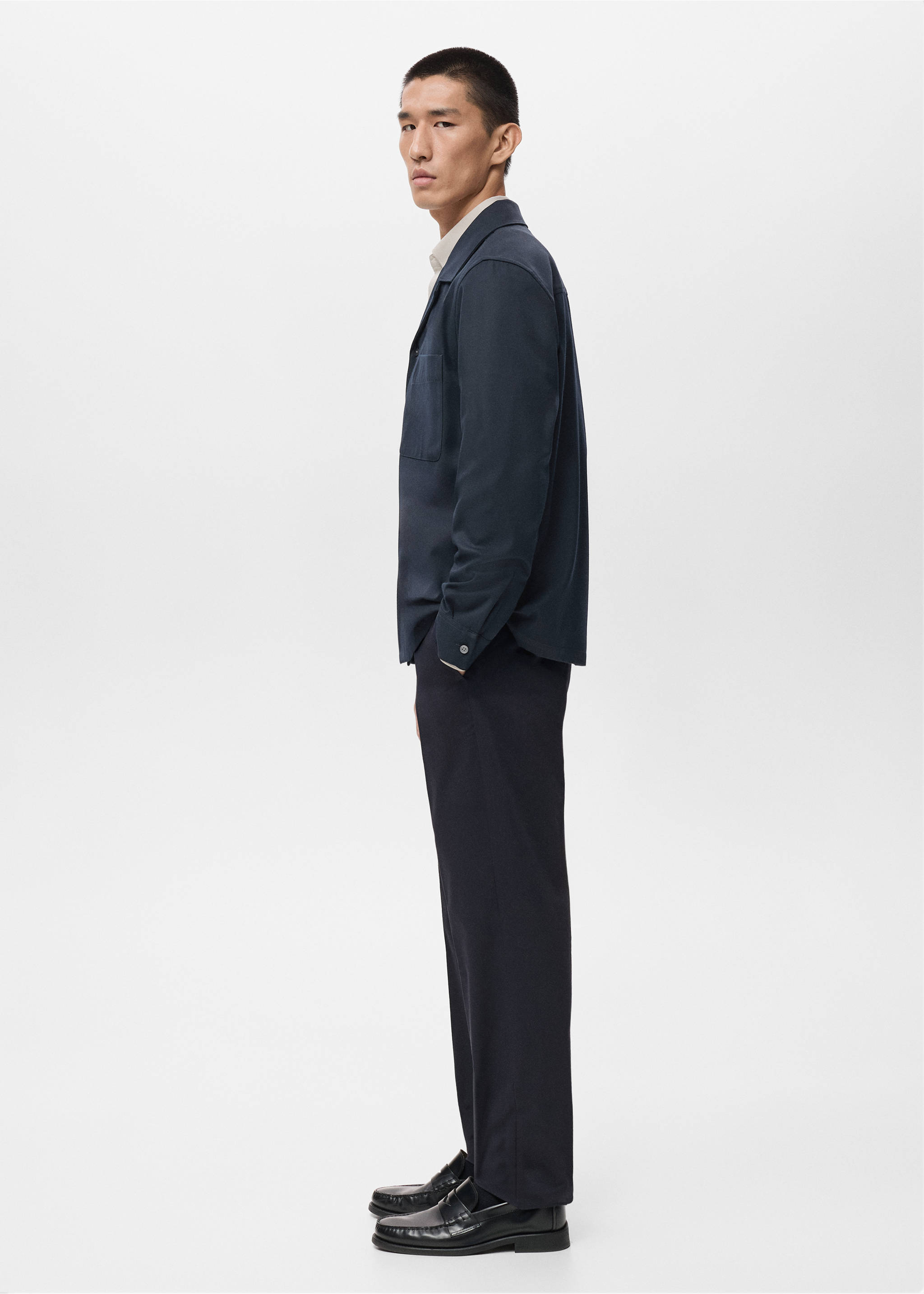 Regular-fit overshirt with pocket - Details of the article 2, Dark Navy. Ref: 17086726-00.