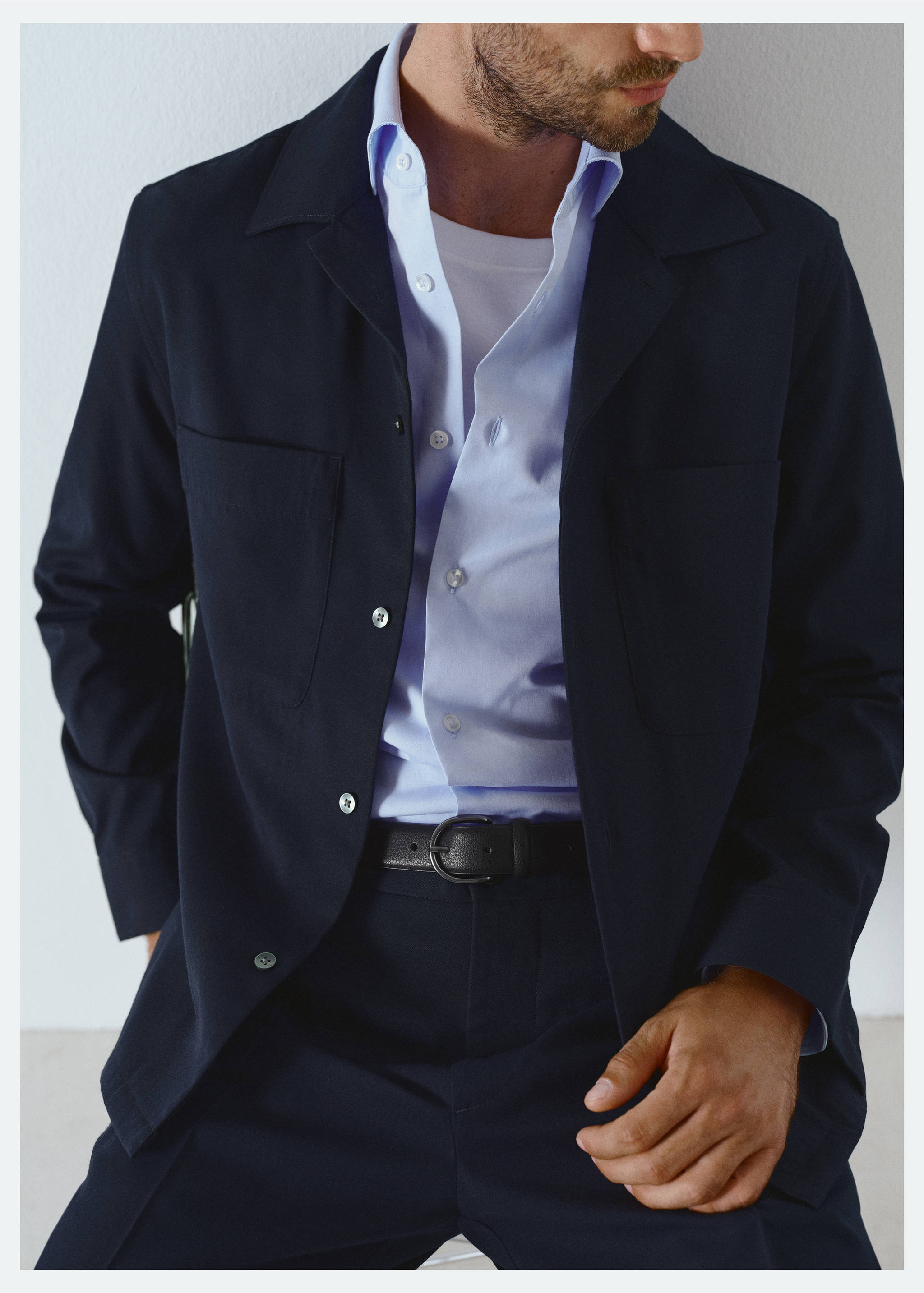 Regular-fit overshirt with pocket - Details of the article 3, Dark Navy. Ref: 17086726-00.