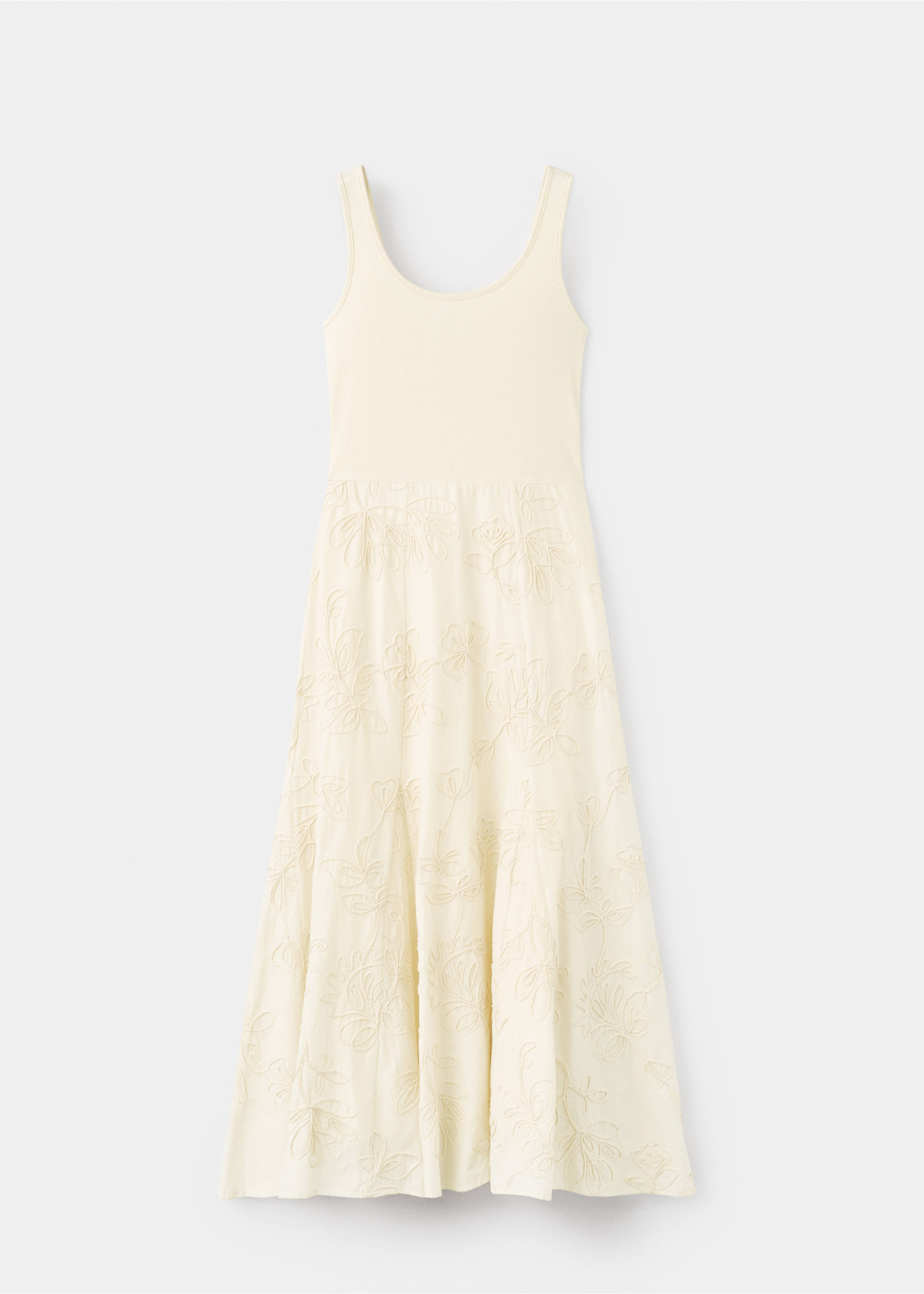 Floral-embroidered combined dress - Article without model, Ecru. Ref: 17086728-00.