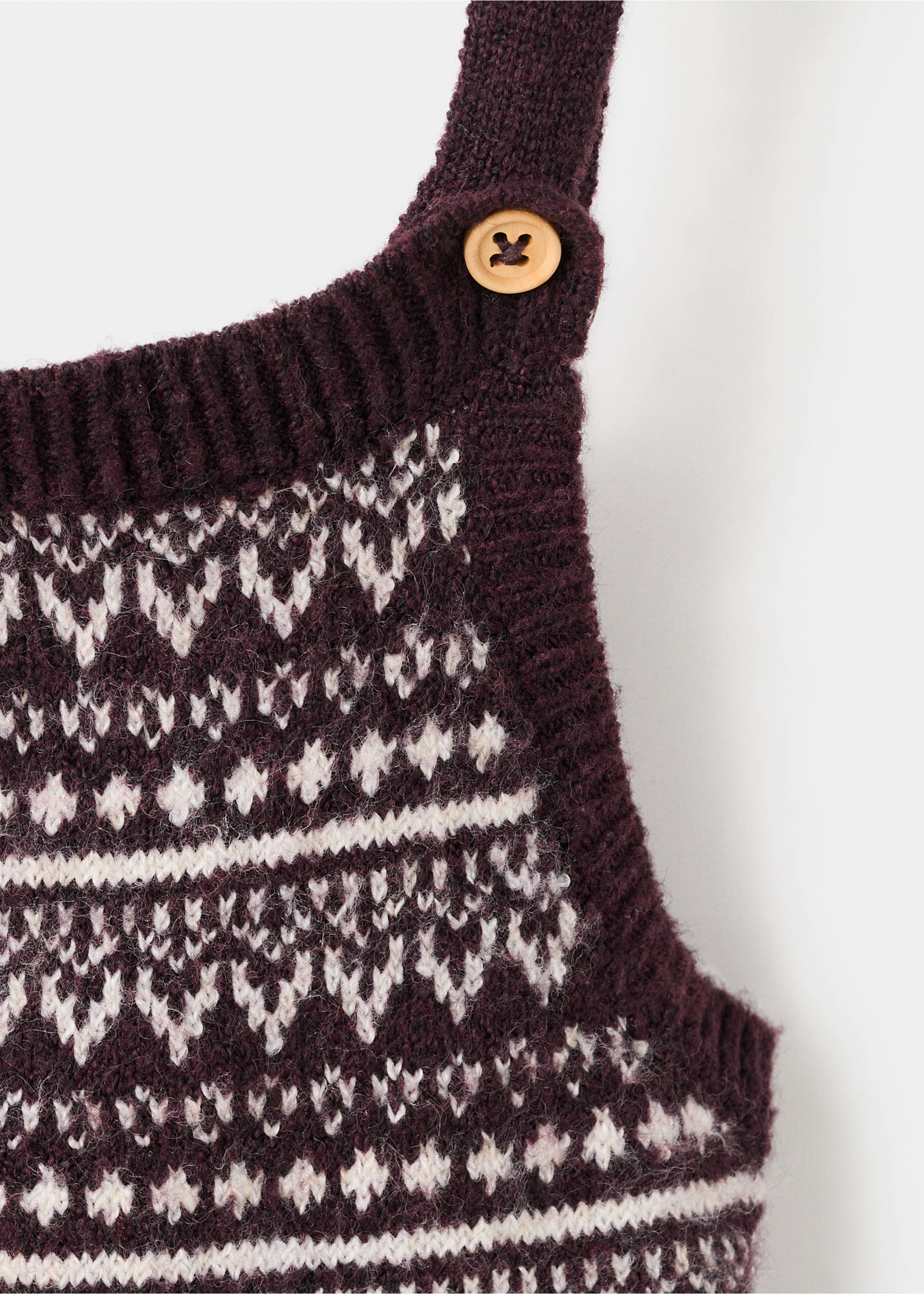Jacquard knitted dungarees - Details of the article 8, Burgundy. Ref: 17086735-00.