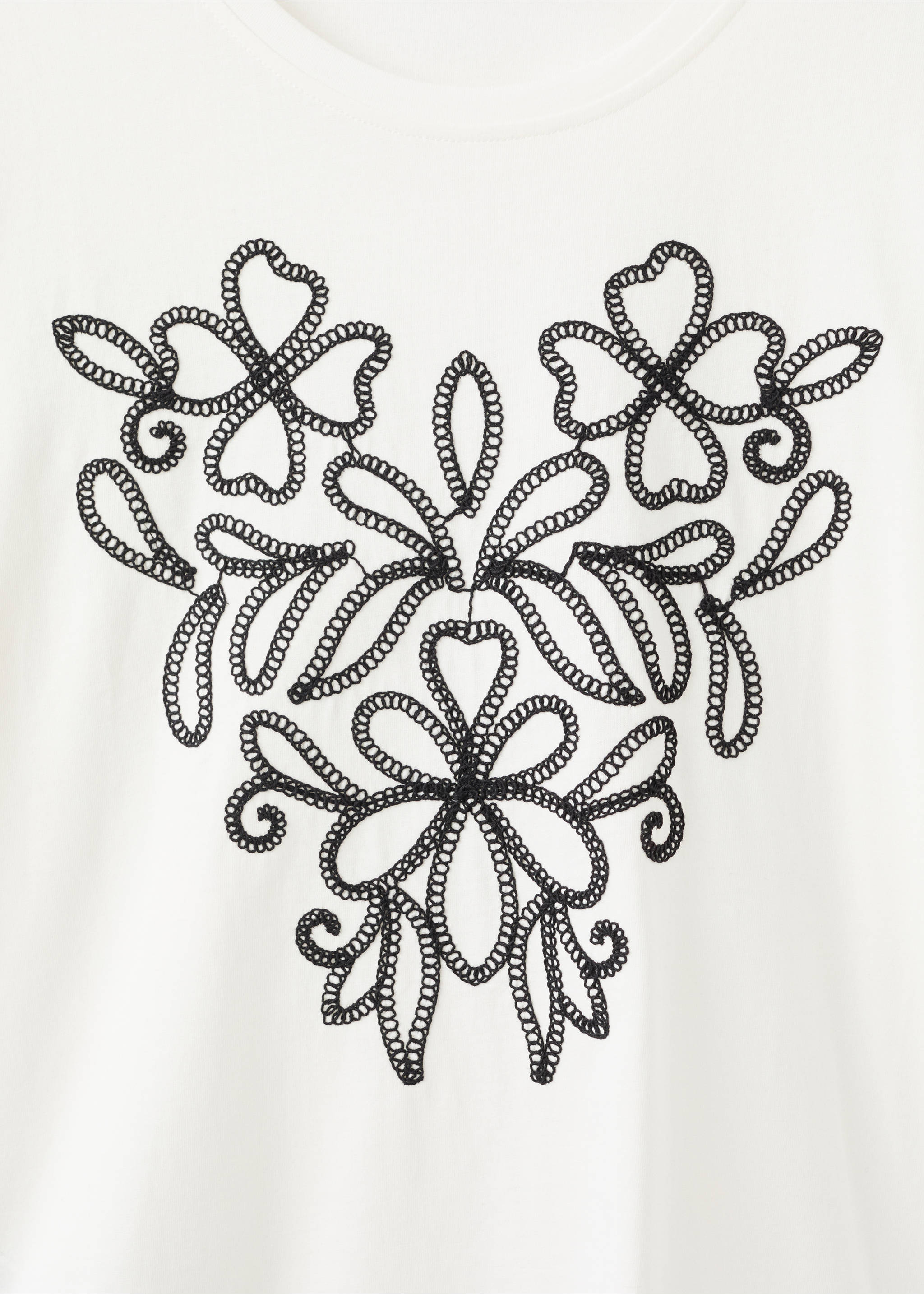 Floral-embroidered cotton t-shirt - Details of the article 8, White. Ref: 17086736-00.