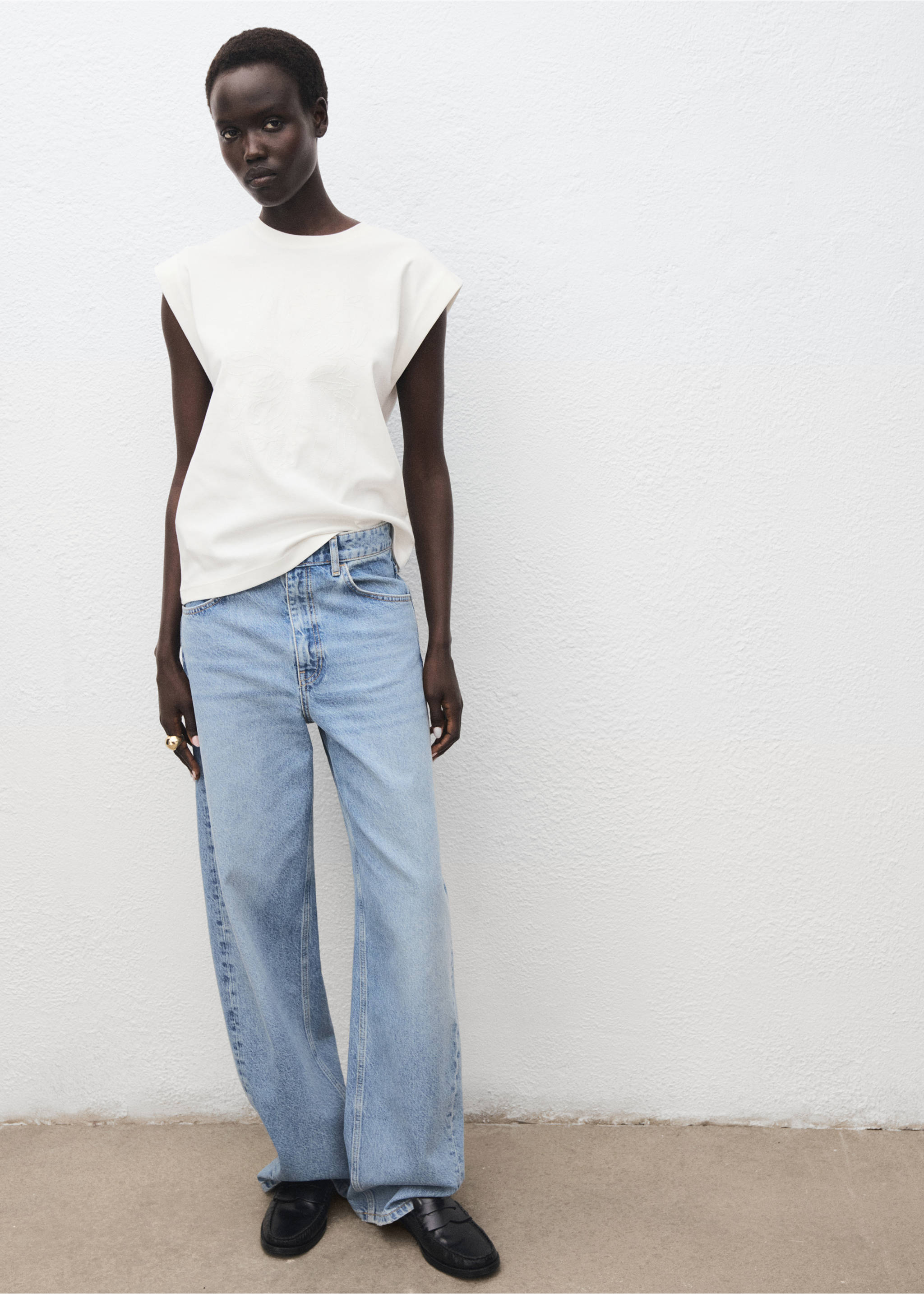 Cotton sleeveless t-shirt - General plane, White. Ref: 17086737-00.