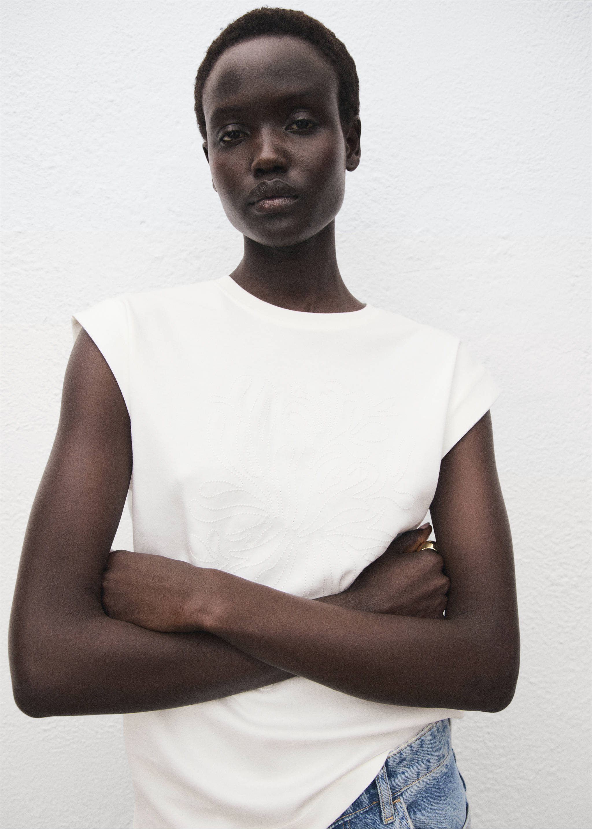 Cotton sleeveless t-shirt - Medium plane, White. Ref: 17086737-00.