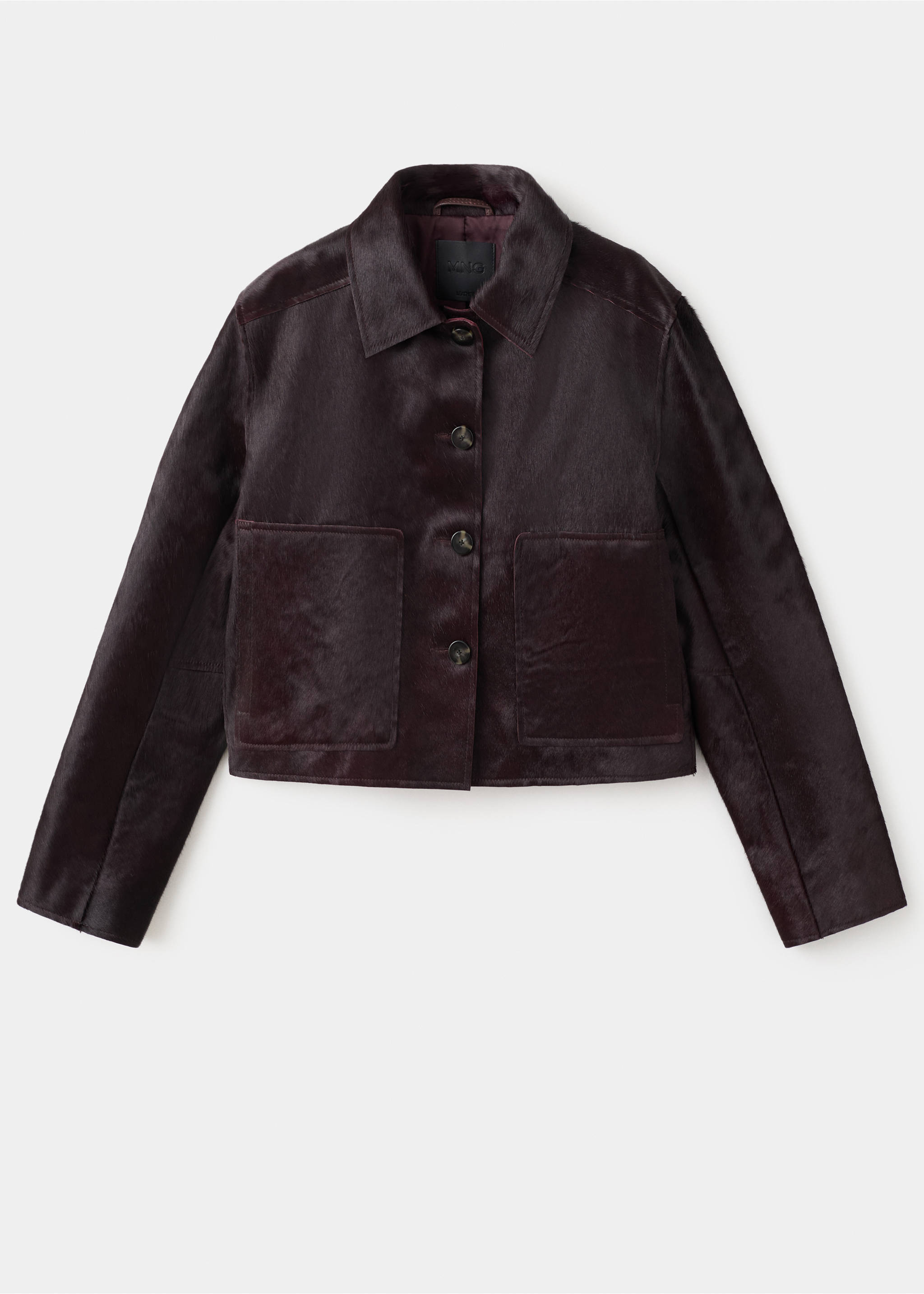 Veste en cuir et fausse fourrure à poches - Article sans modèle, Bordeaux. Ref: 17087124-00.
