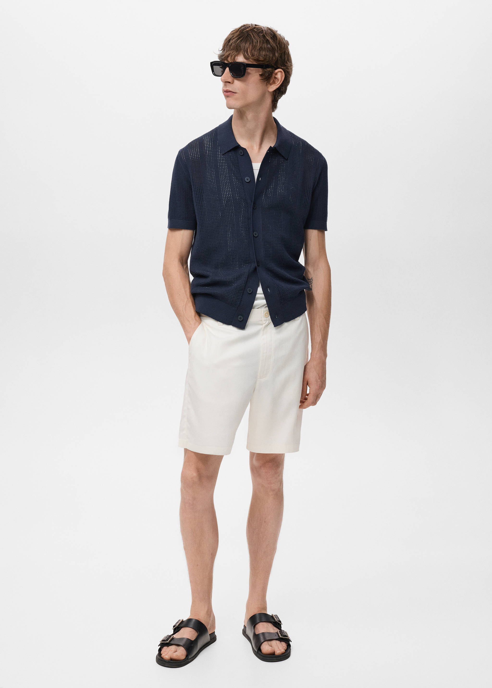 Striped openwork knitted shirt - General plane
