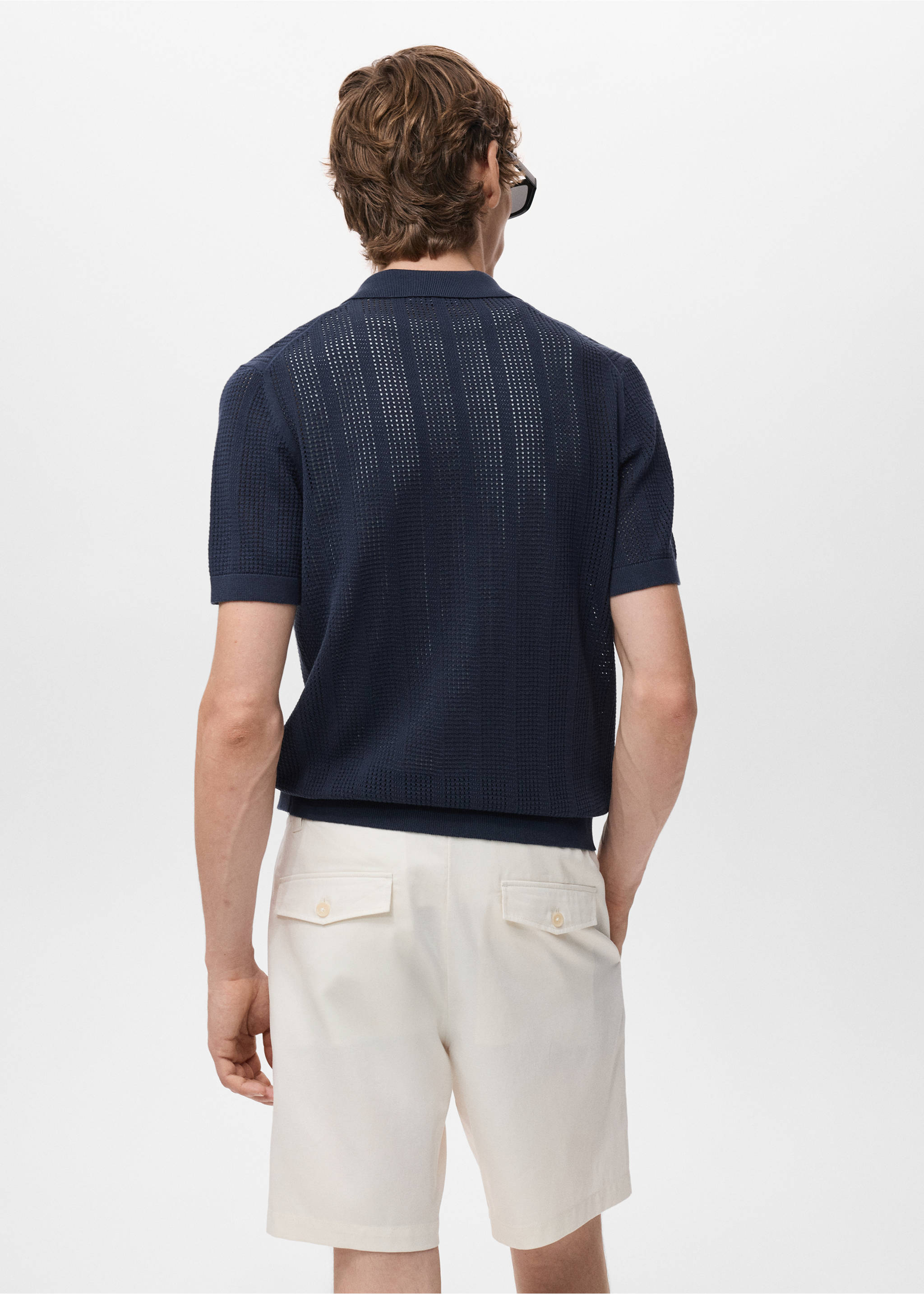 Striped openwork knitted shirt - Reverse of the article, Navy. Ref: 17087761-00.