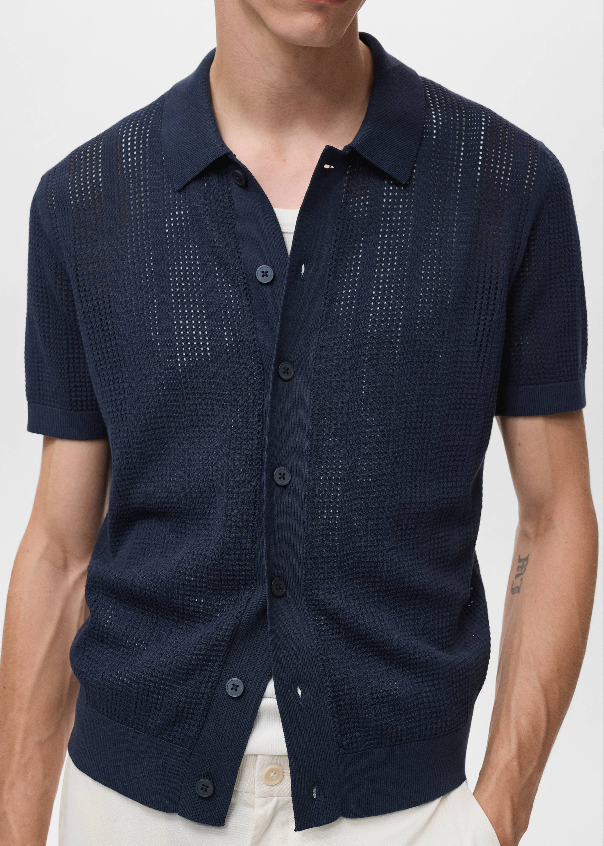 Striped openwork knitted shirt - Details of the article 3