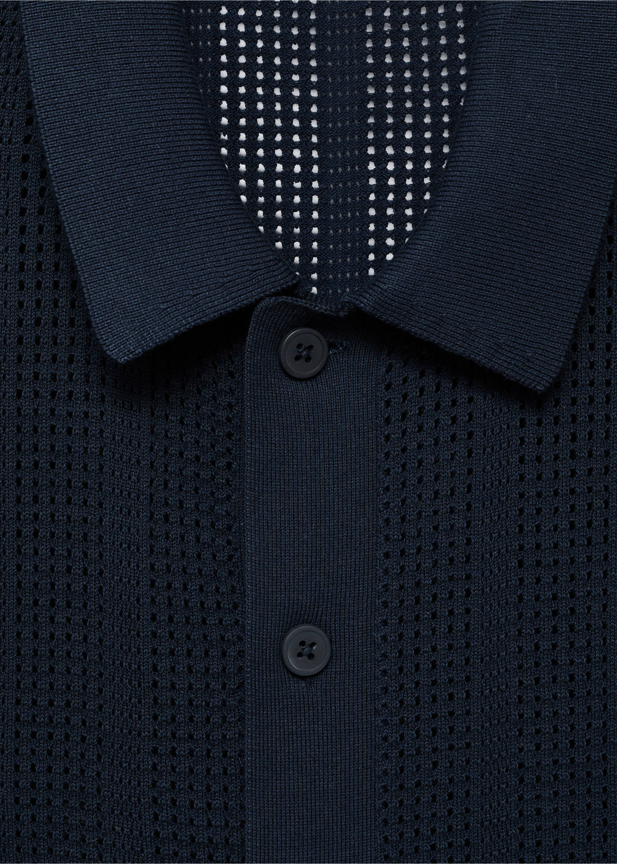 Striped openwork knitted shirt - Details of the article 8, Navy. Ref: 17087761-00.