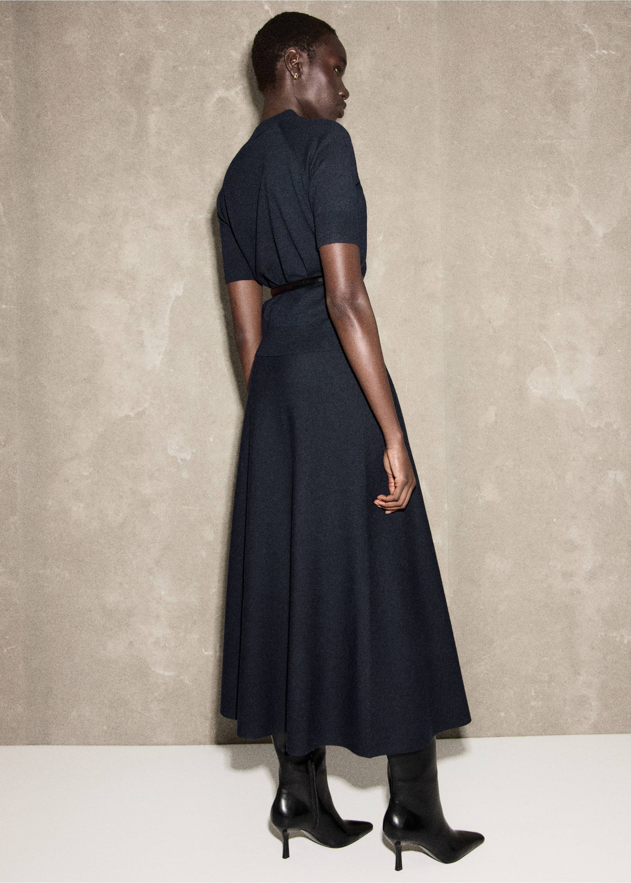 Wool-blend knitted skirt - Reverse of the article, Navy. Ref: 17087779-00.