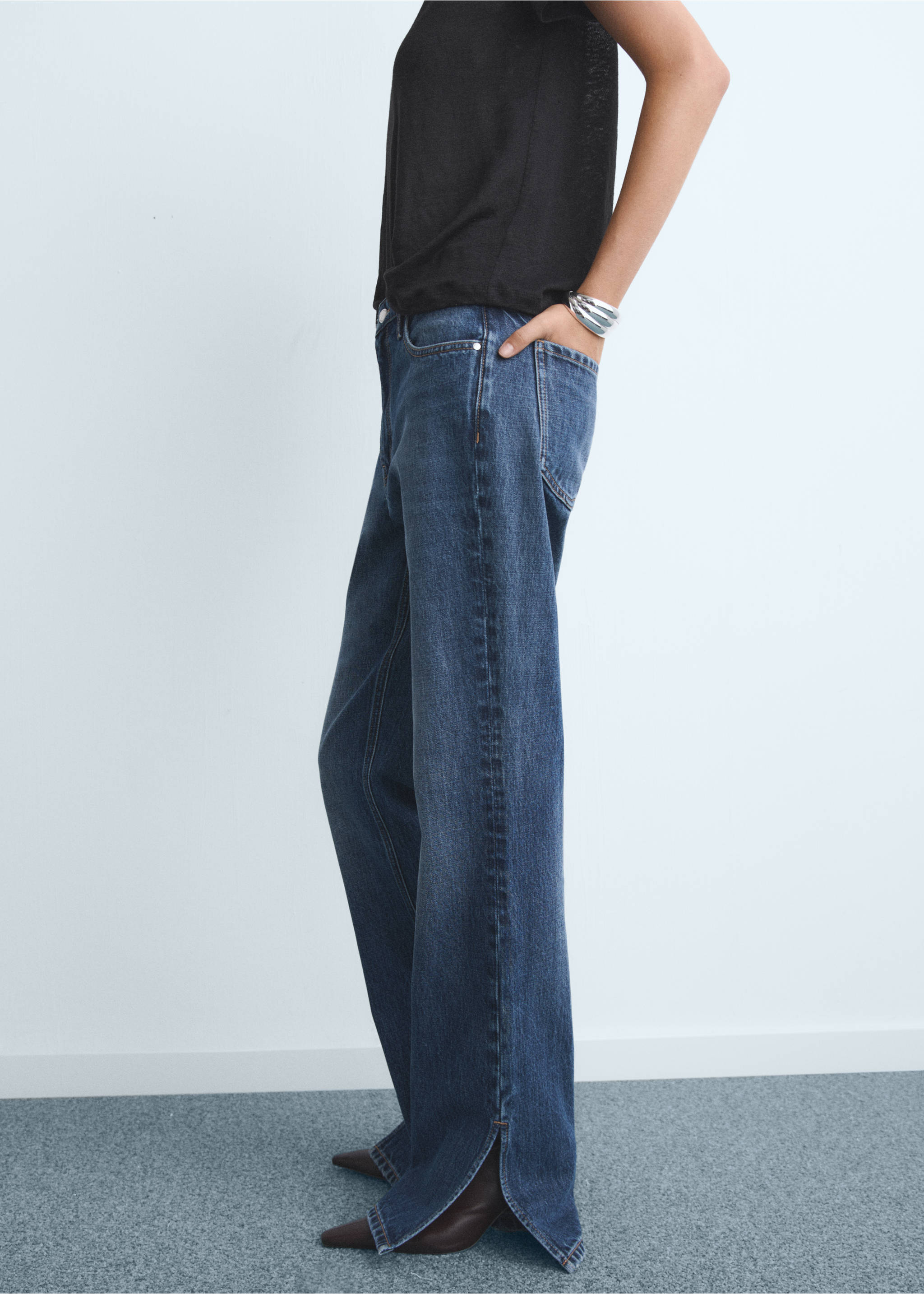 Straight-leg jeans with openings - Medium plane, Dark Blue. Ref: 17087788-00.