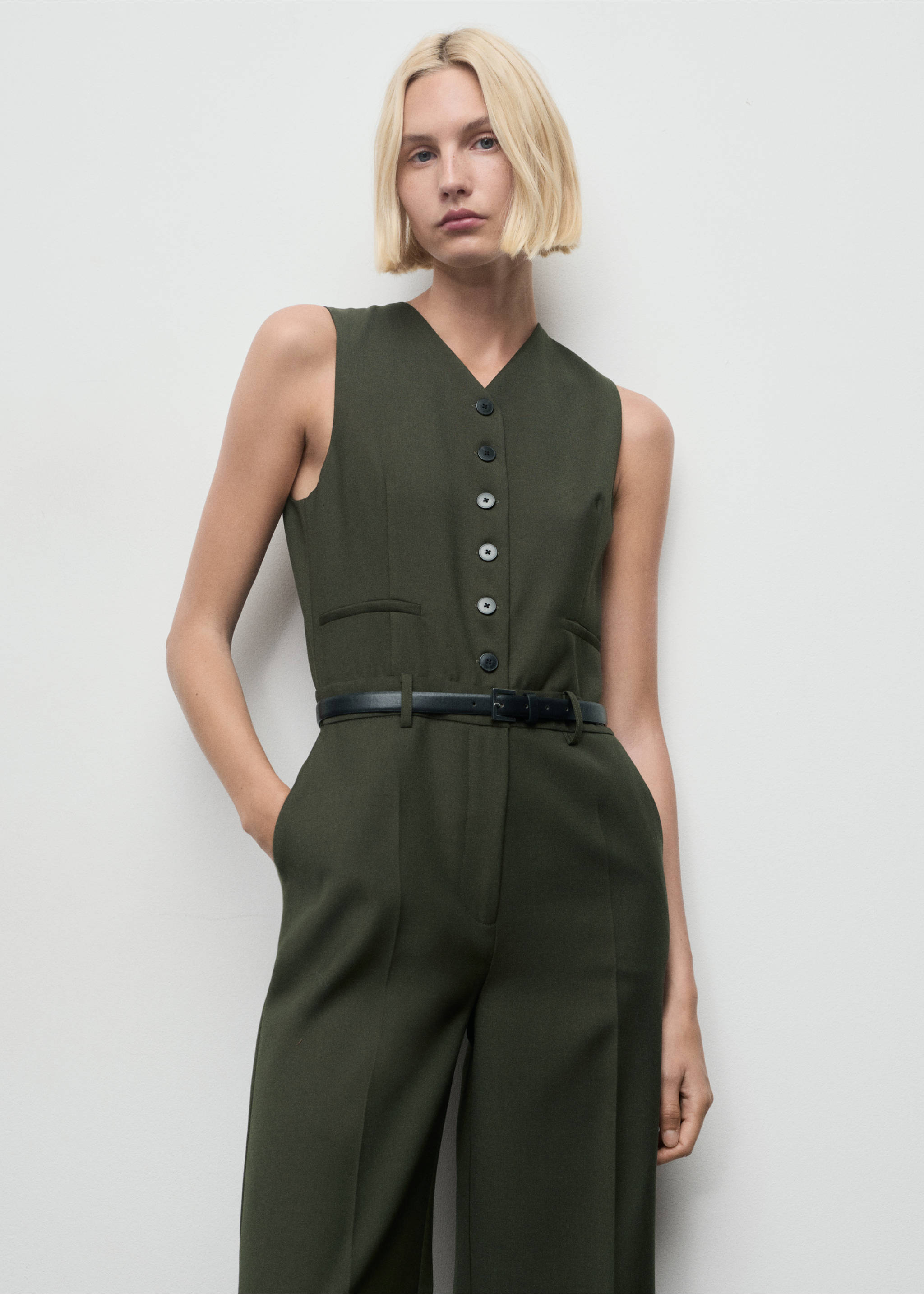 Suit-style jumpsuit with suit - Medium plane, Khaki. Ref: 17087809-00.