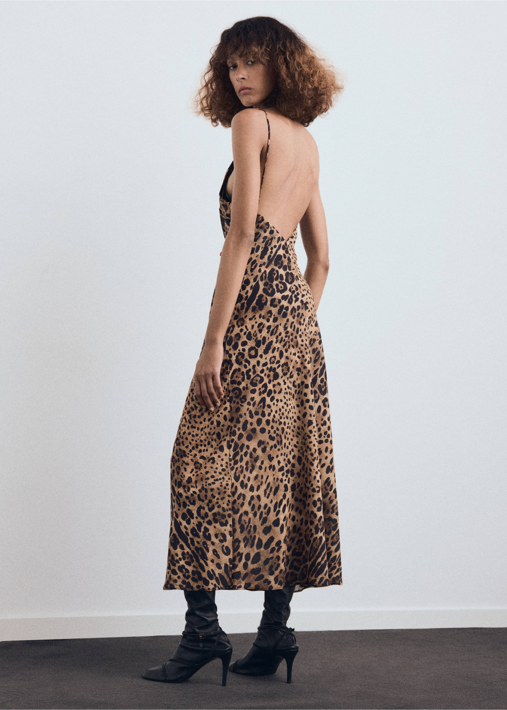Leopard-print open-back dress - Reverse of the article, Brown. Ref: 17087816-00.