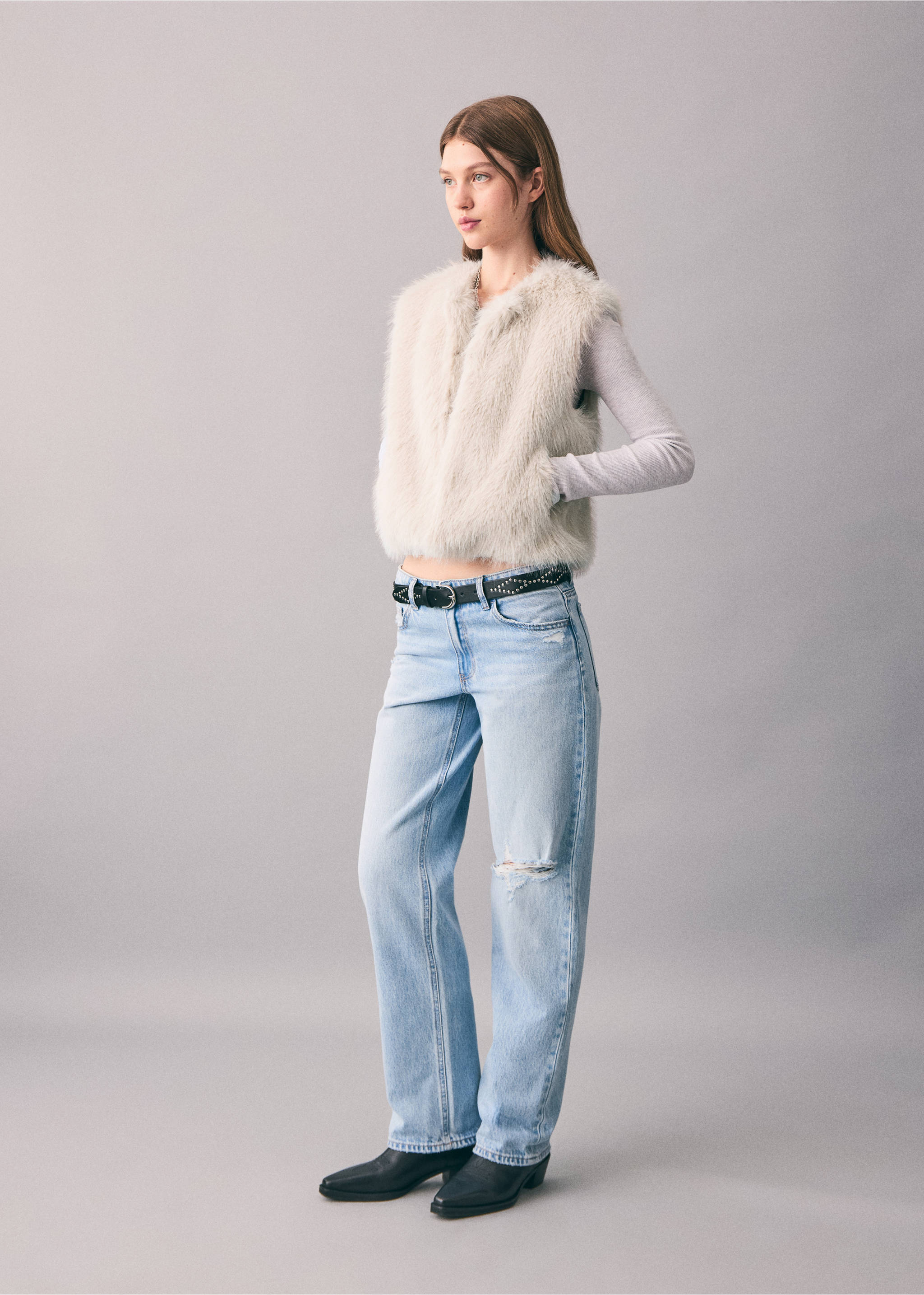 Fur-effect cape gilet - General plane, Beige. Ref: 17087882-00.