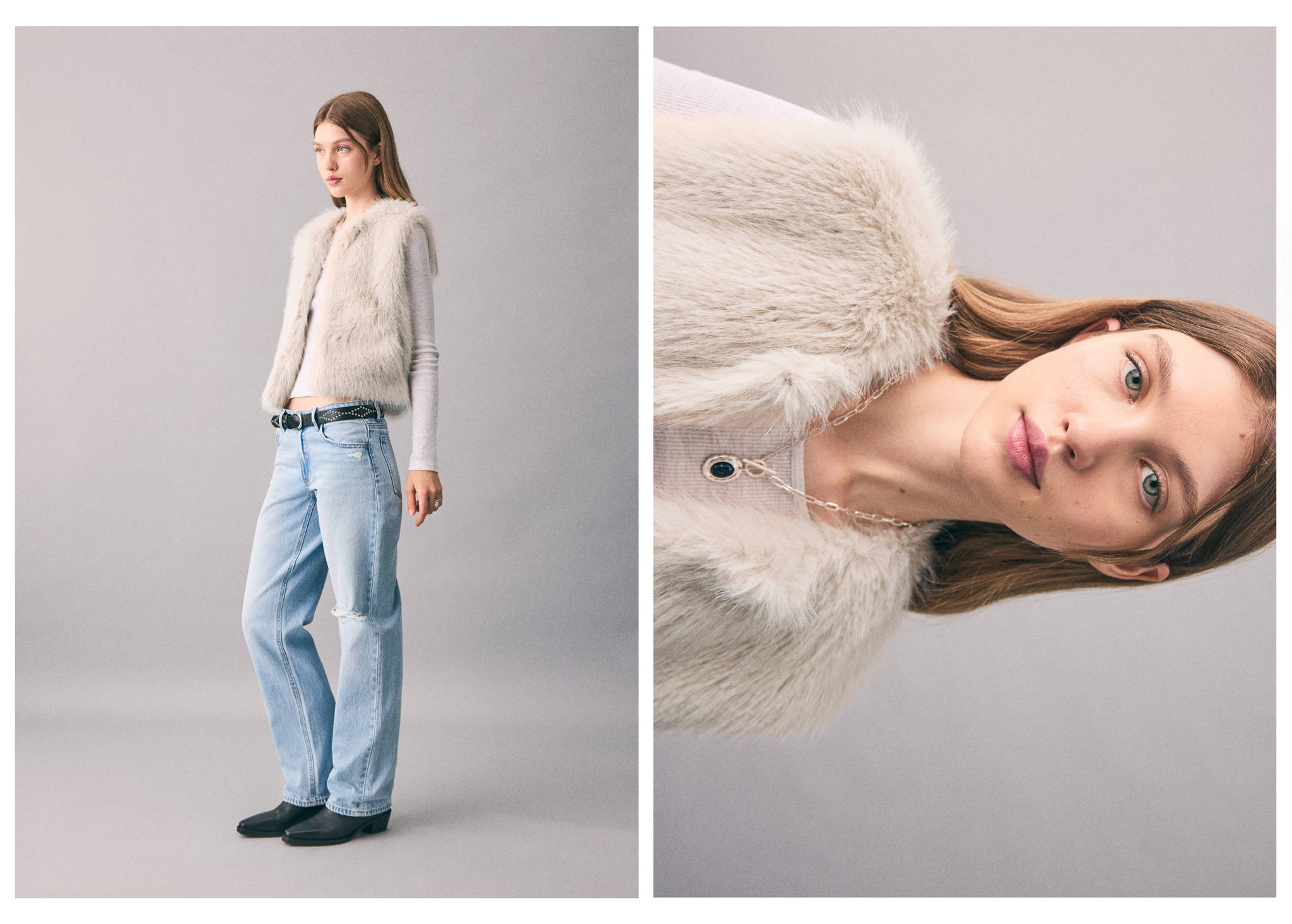 Fur-effect cape gilet - Panoramic plane