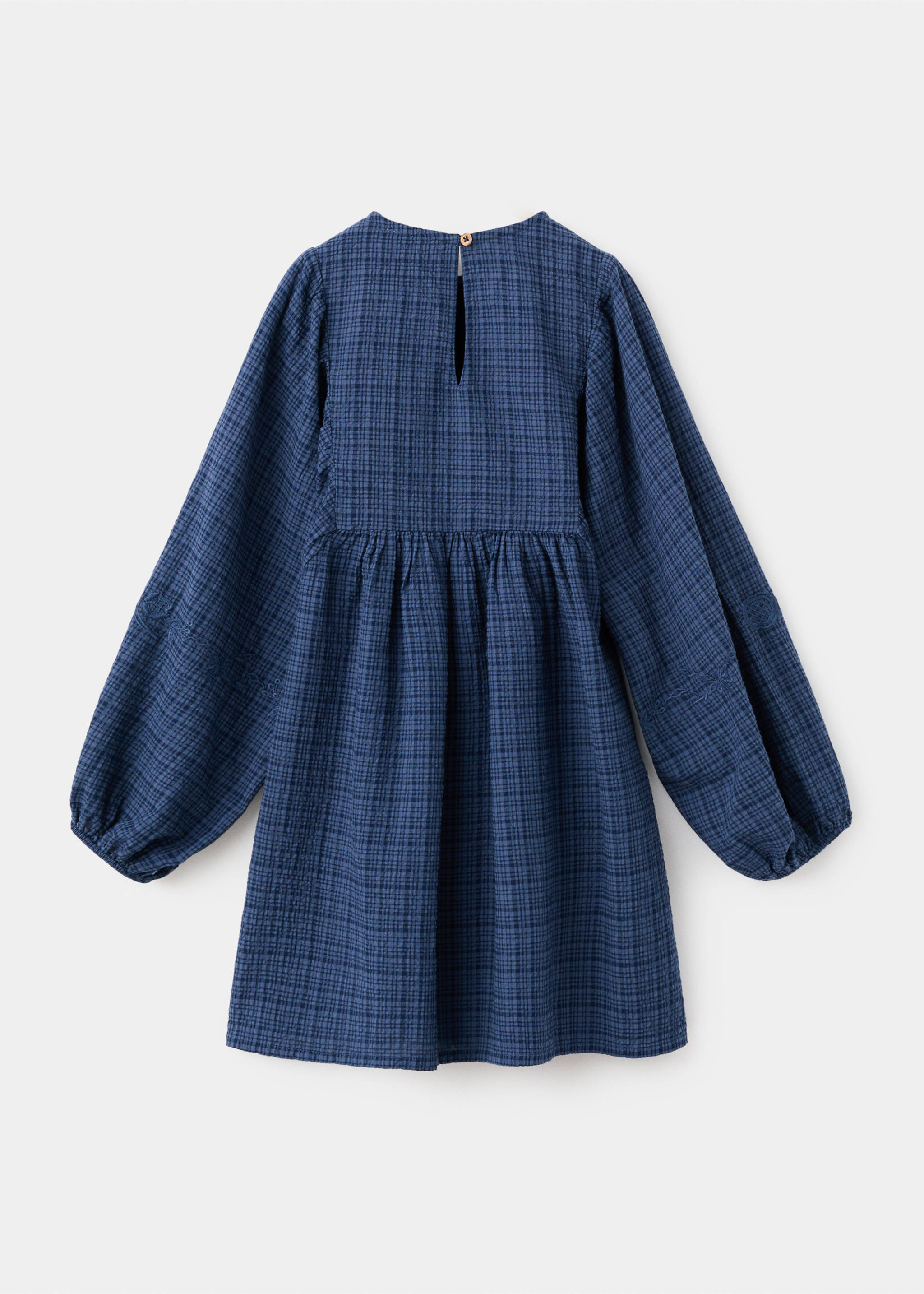 Check dress with embroidered detail - Reverse of the article, Navy. Ref: 17087888-00.