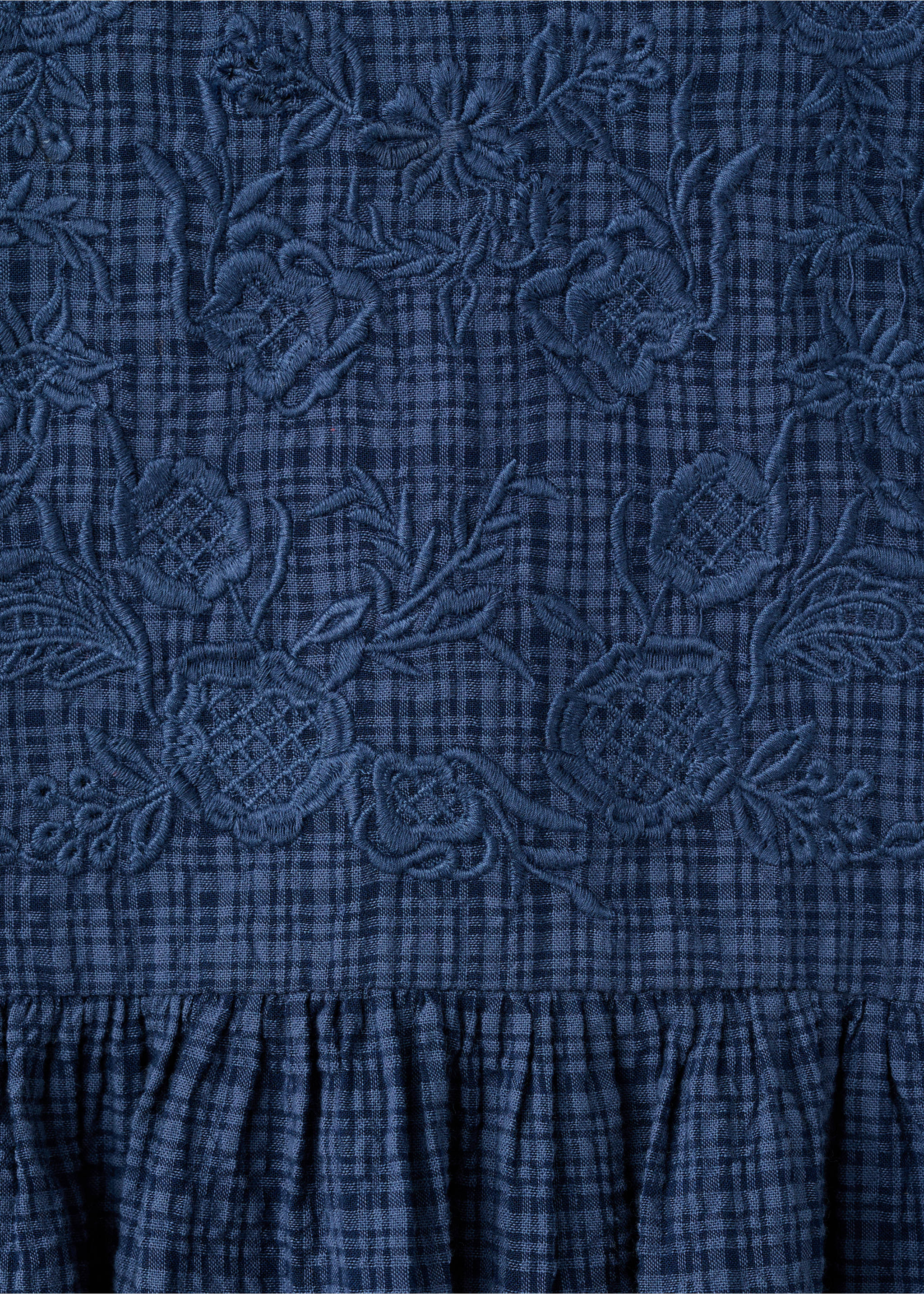Check dress with embroidered detail - Details of the article 8, Navy. Ref: 17087888-00.