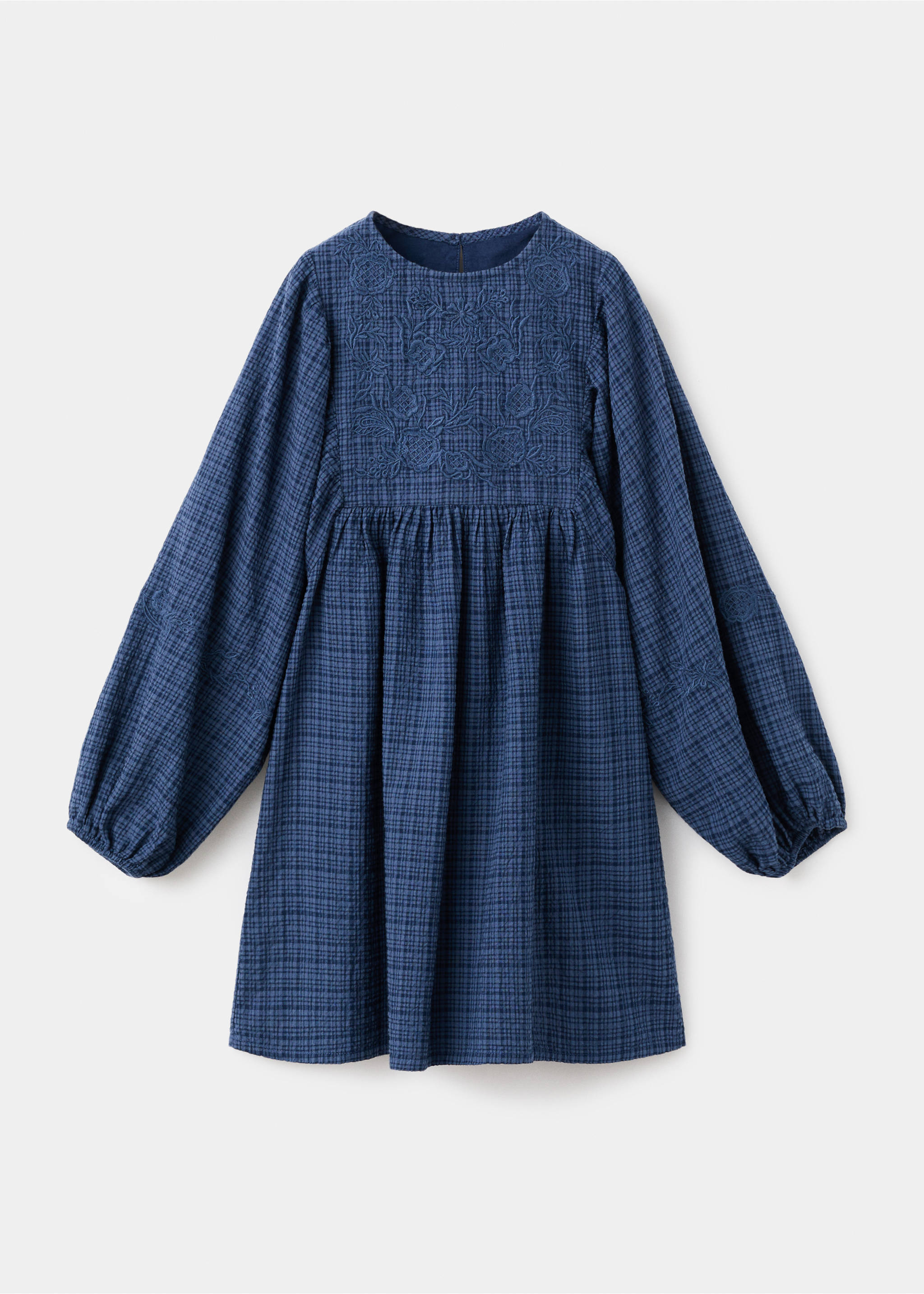 Check dress with embroidered detail - Article without model, Navy. Ref: 17087888-00.