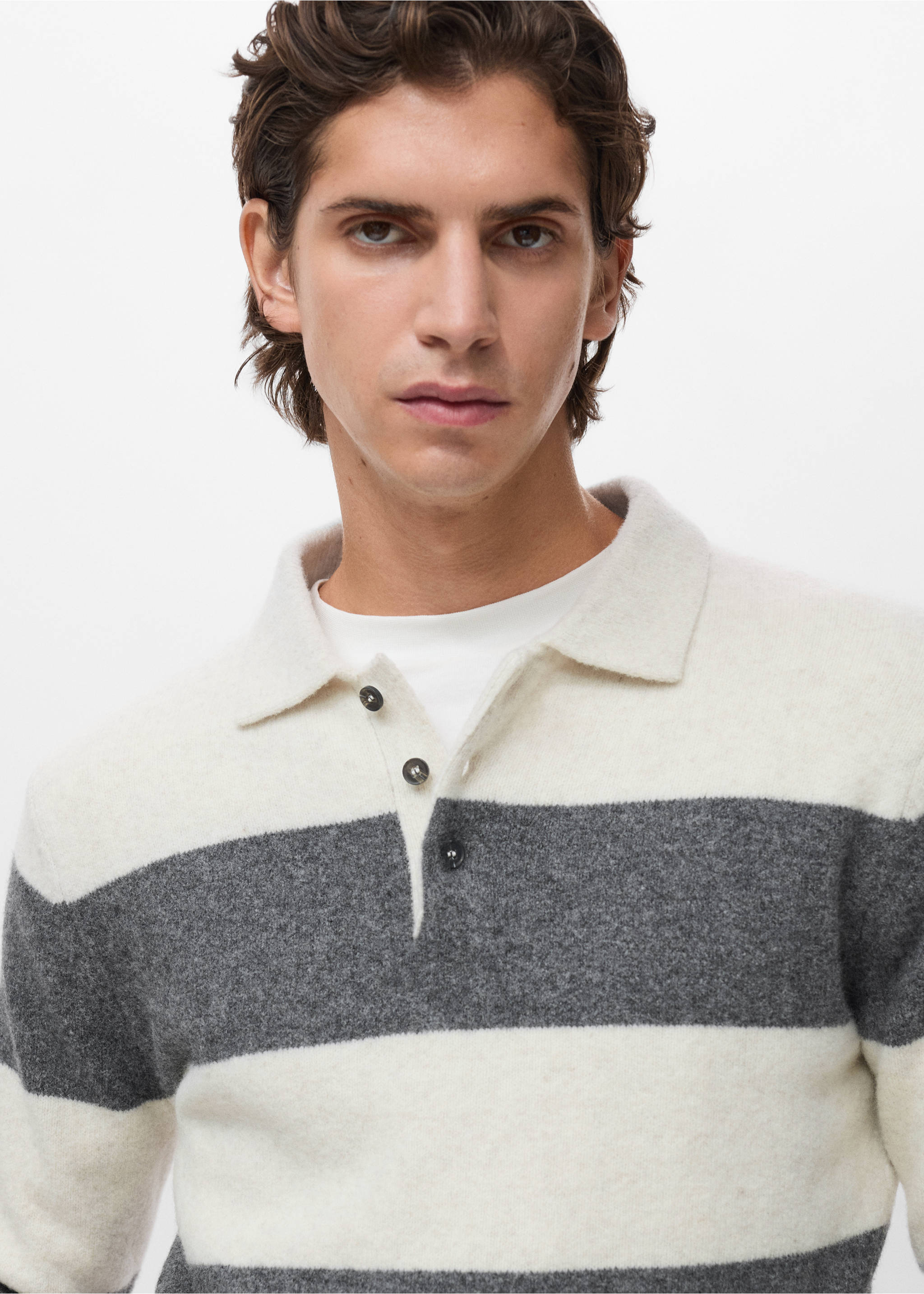 Knitted wool blend polo sweater - Details of the article 1, Ecru. Ref: 17087895-00.