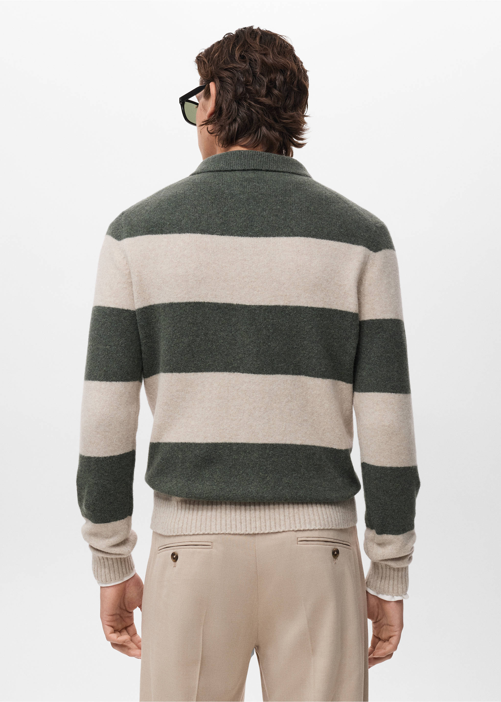 Knitted wool blend polo sweater - Reverse of the article, Dark Green. Ref: 17087895-00.