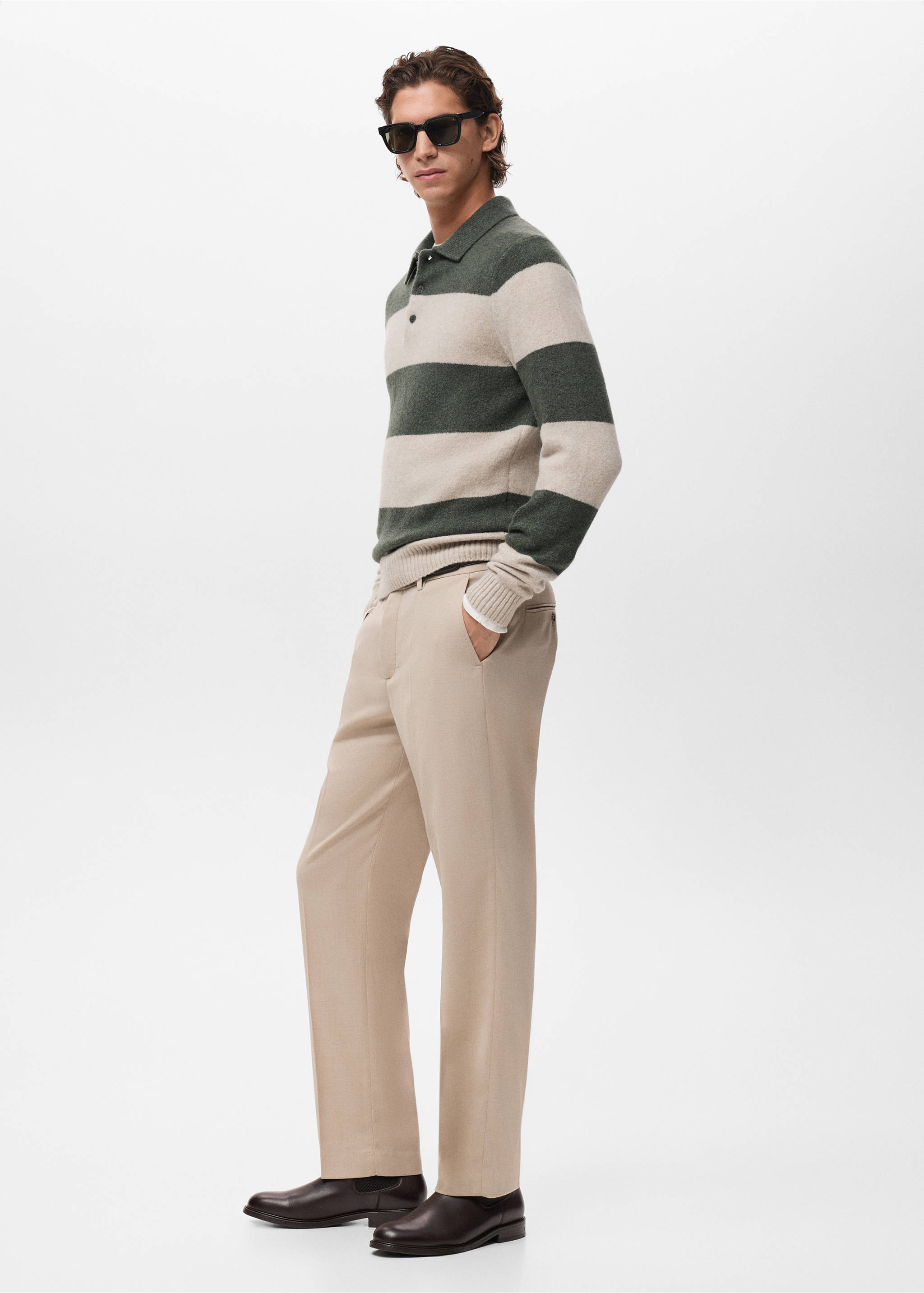 Knitted wool blend polo sweater - Details of the article 2, Dark Green. Ref: 17087895-00.