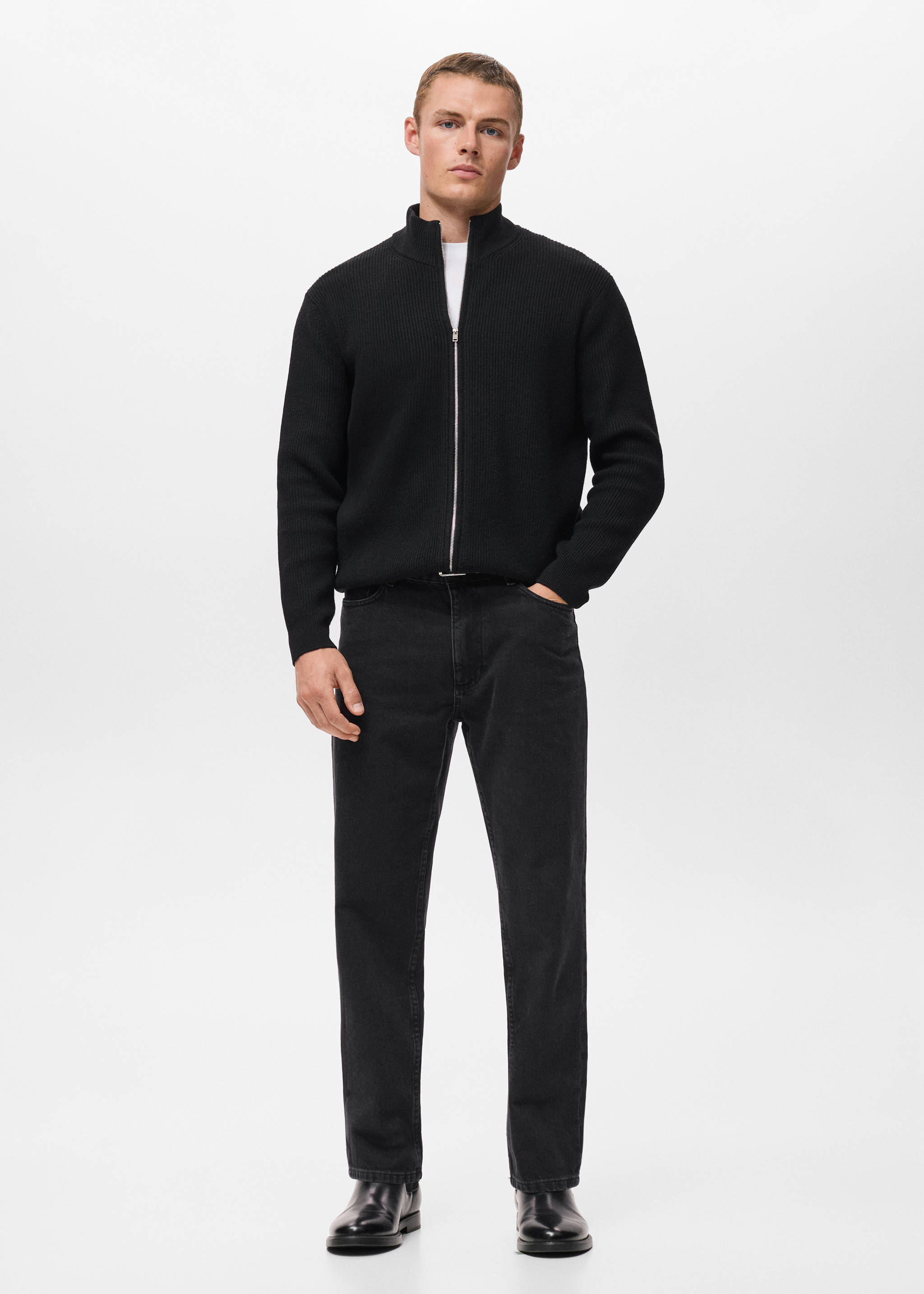 Ribbed-knit cardigan with zip - General plane