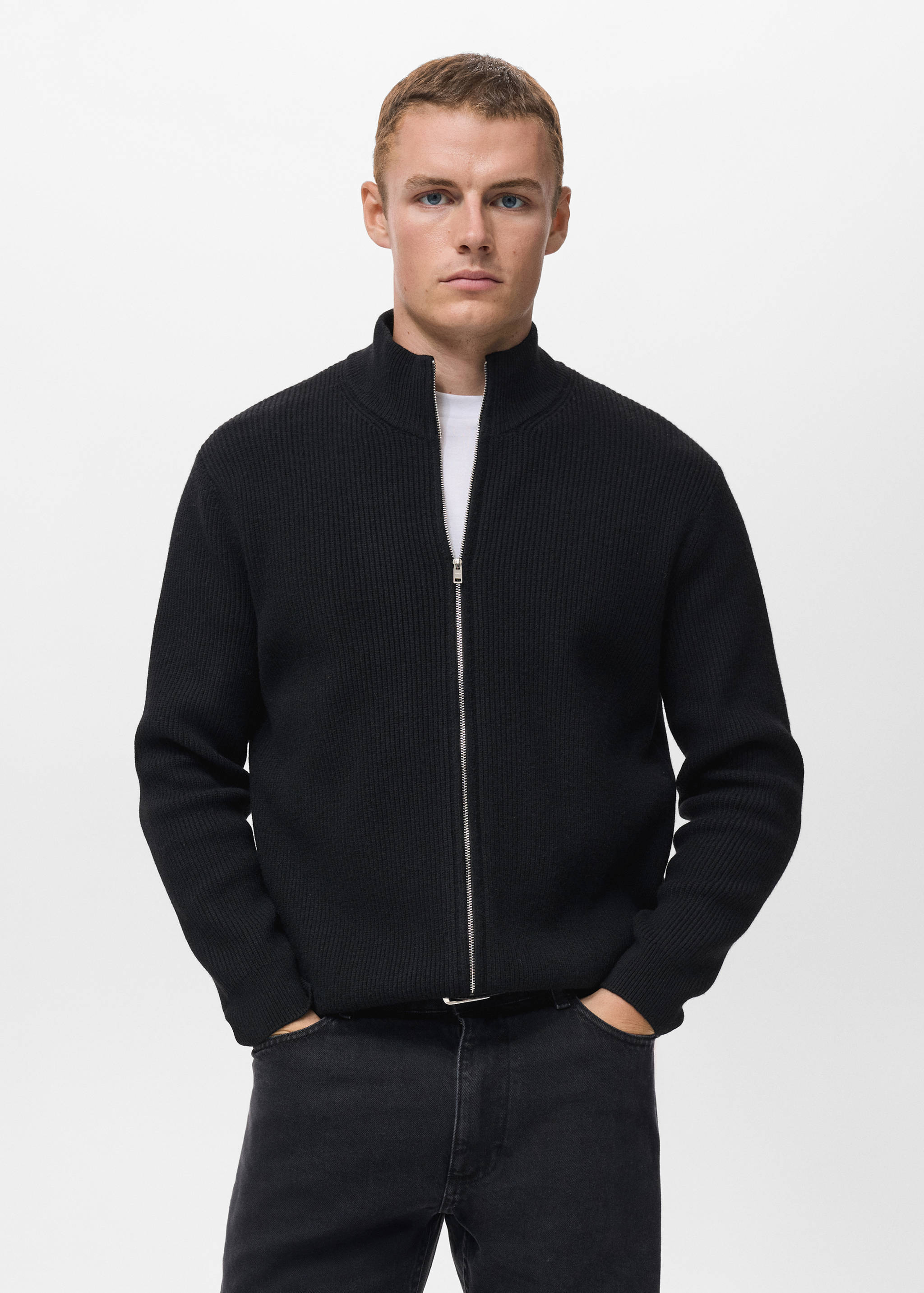 Ribbed-knit cardigan with zip - Medium plane