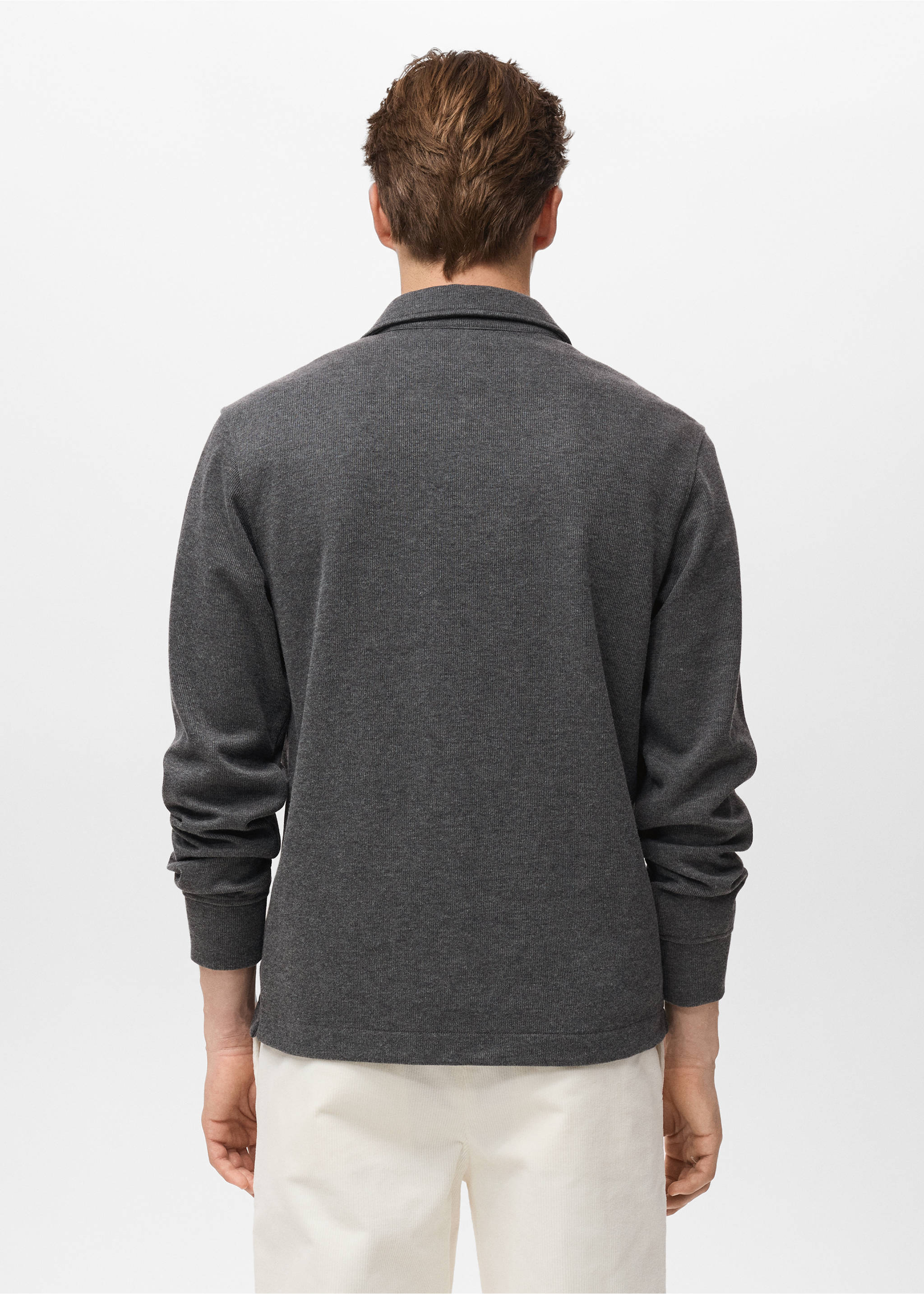 Dark grey collared sweatshirt with long sleeves, back view., Charcoal. Ref: 17087897-00.