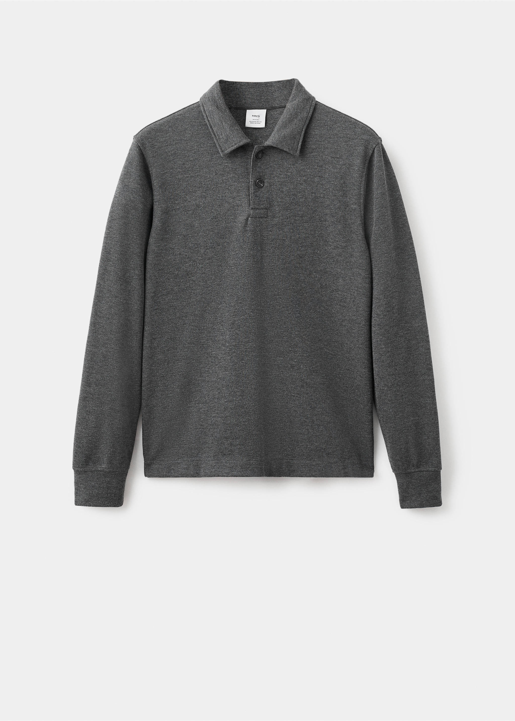 Dark grey melange sweatshirt with long sleeves and a polo collar., Charcoal. Ref: 17087897-00.