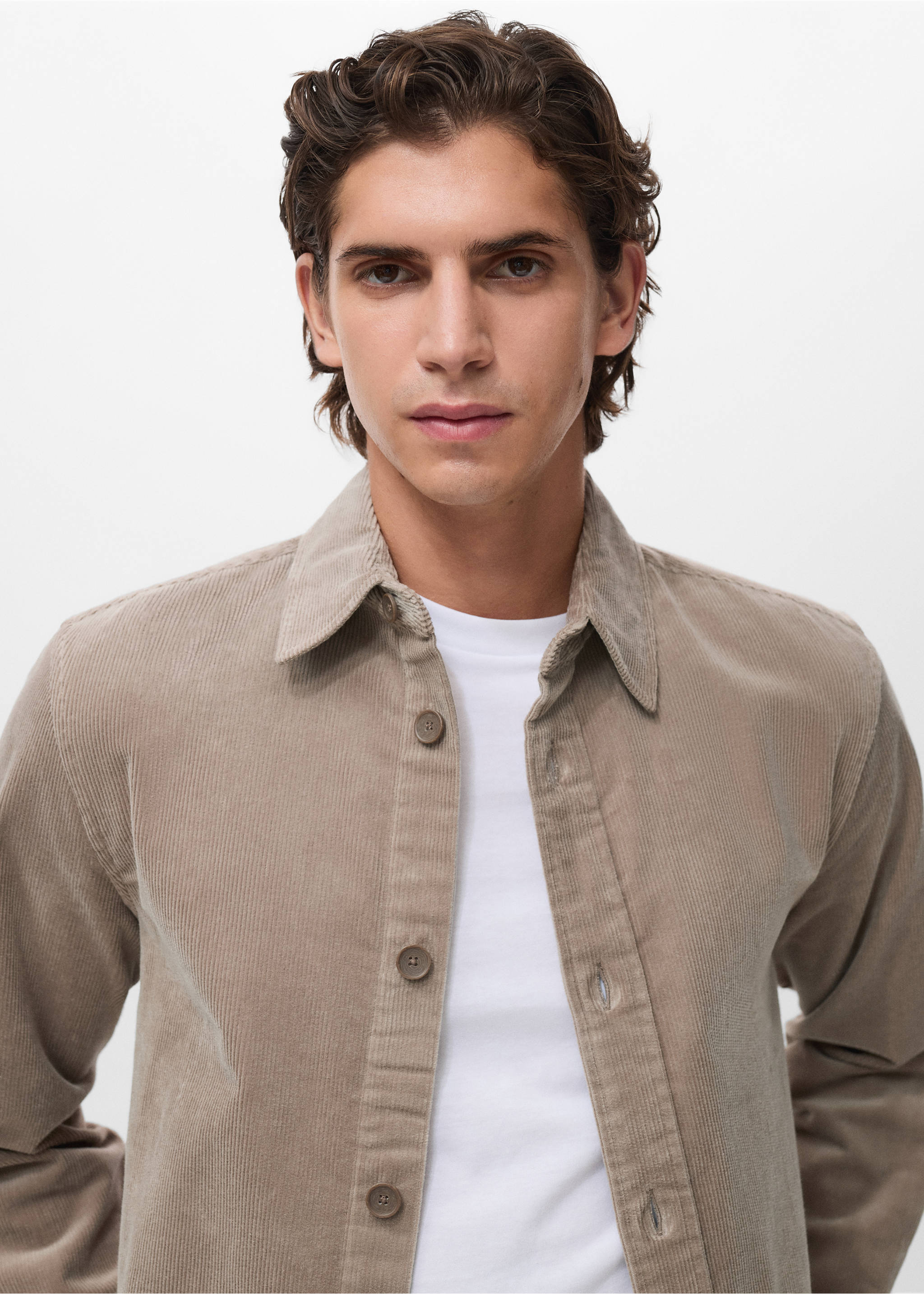 Cord-Overshirt aus Baumwolle - Detail des Artikels 1, Braun. Ref: 17087904-00.