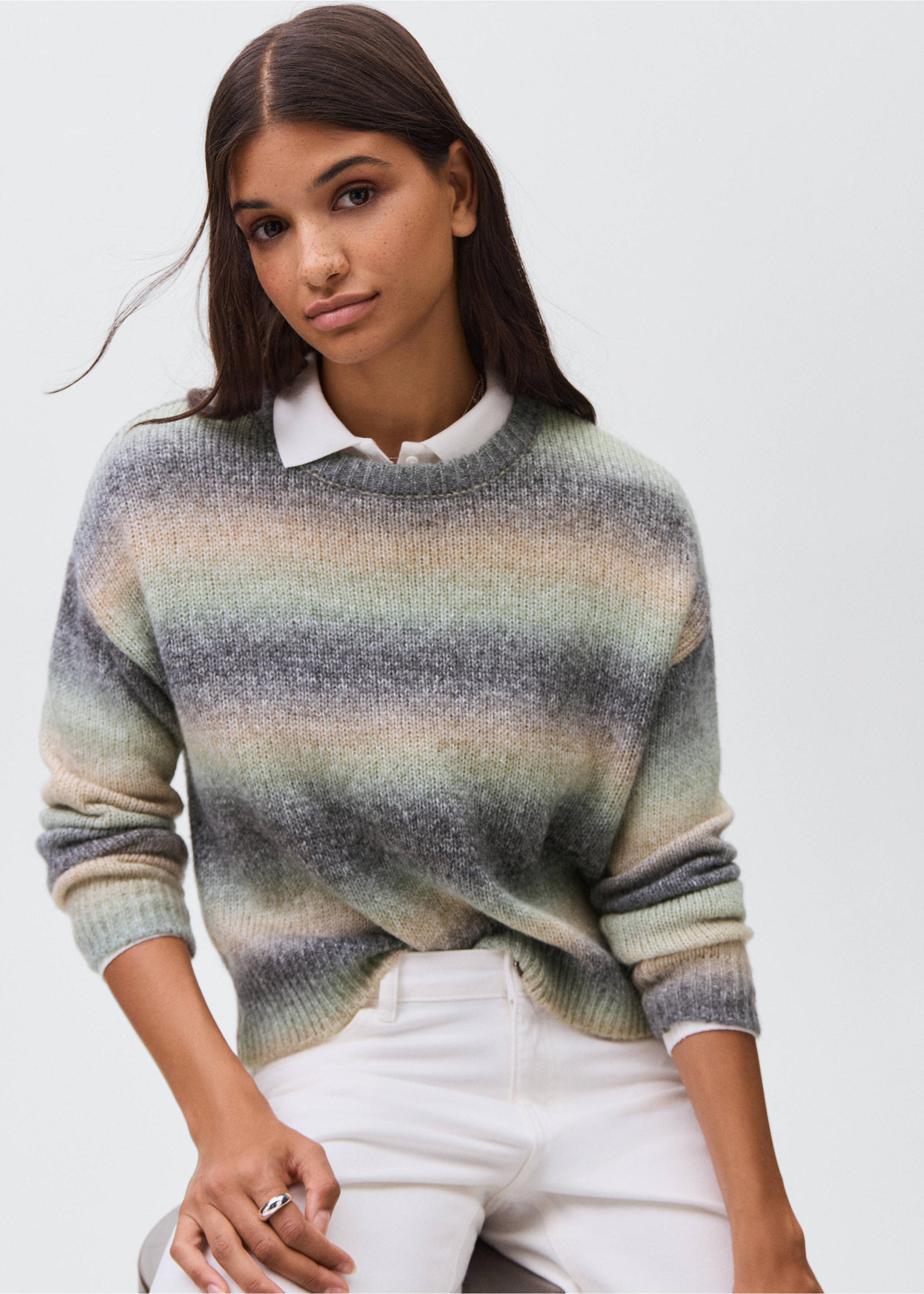 Multi-coloured knit sweater - Details of the article 2, Green. Ref: 17088264-00.
