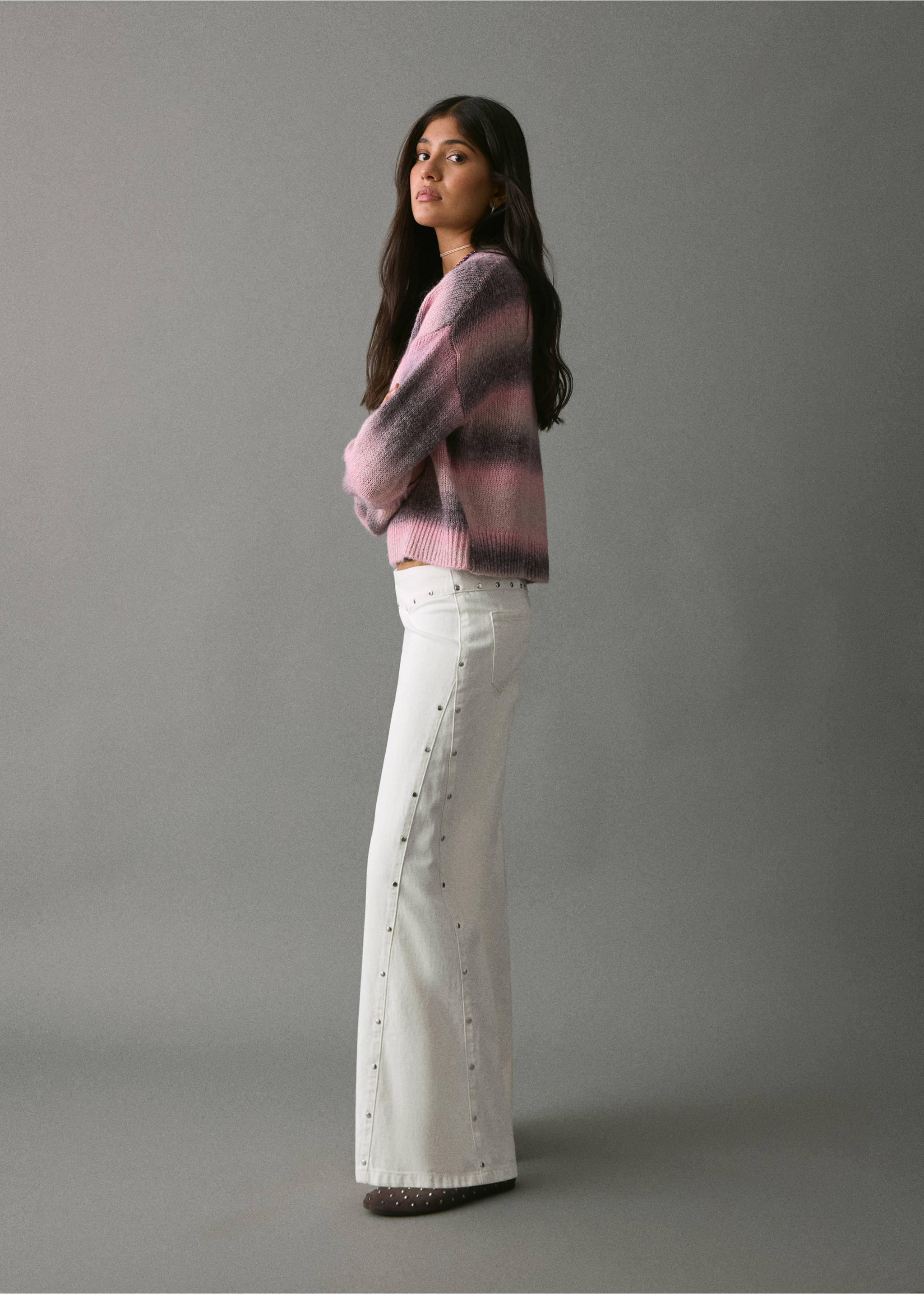 Wide leg jeans with studs - Medium plane, Off White. Ref: 17088266-00.